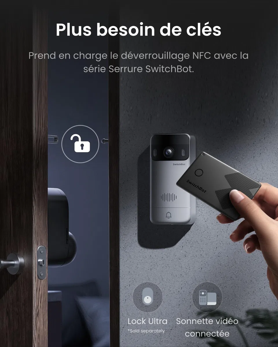 SwitchBot Sonnette sans Fil avec Camera 2K, Visiophone sans Fil 4,3 Pouces, Angle 165°, 5000 mAh, Audio bidirectionnel, Compatible Alexa