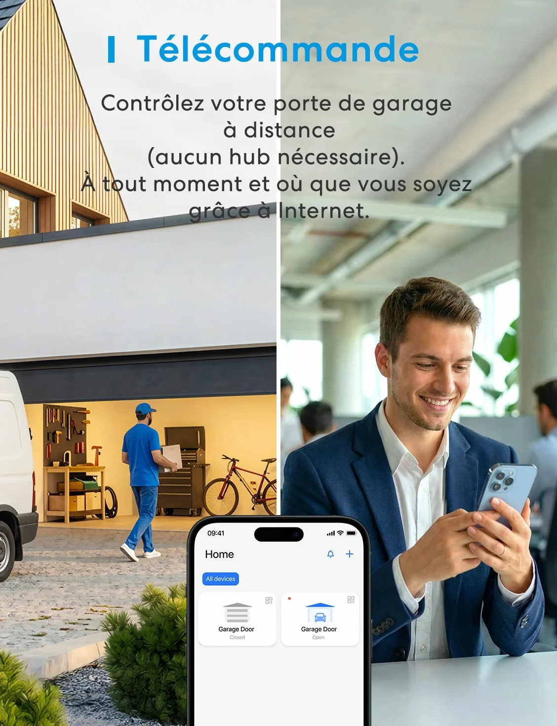 Meross Ouvre-Porte de Garage Connecté WiFi Universel Compatible CarPlay Apple HomeKit Siri Alexa Google Notification Contrôle Vocal Fermeture Automatique Minuteur
