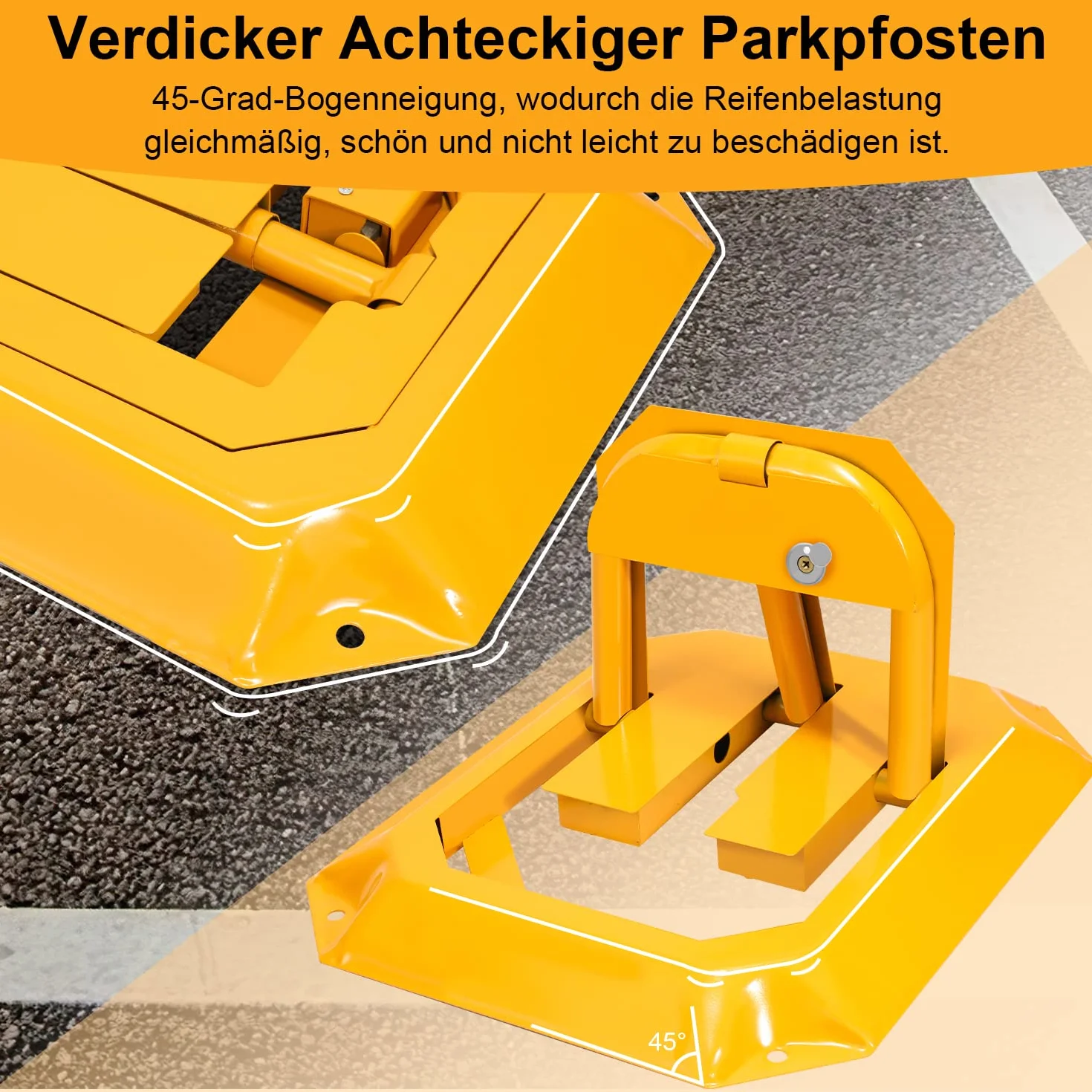 Sonnewelt Lot de 2 poteaux de parking pliables avec clés - Verrou de parking universel - Jaune