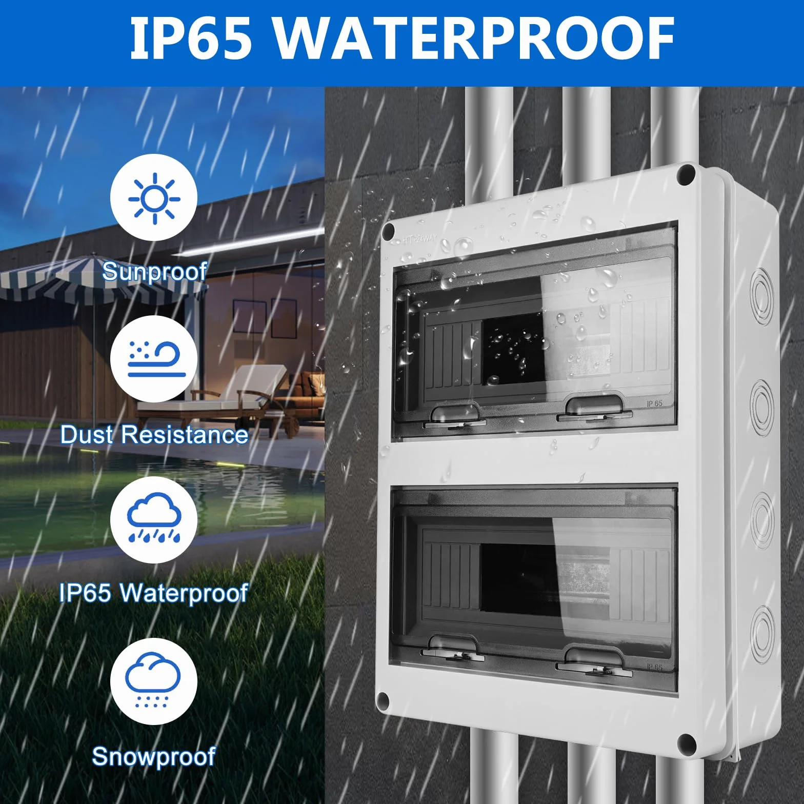 PORFOYO Boîte à fusibles IP65 24 modules 2 rangées gris plastique ABS