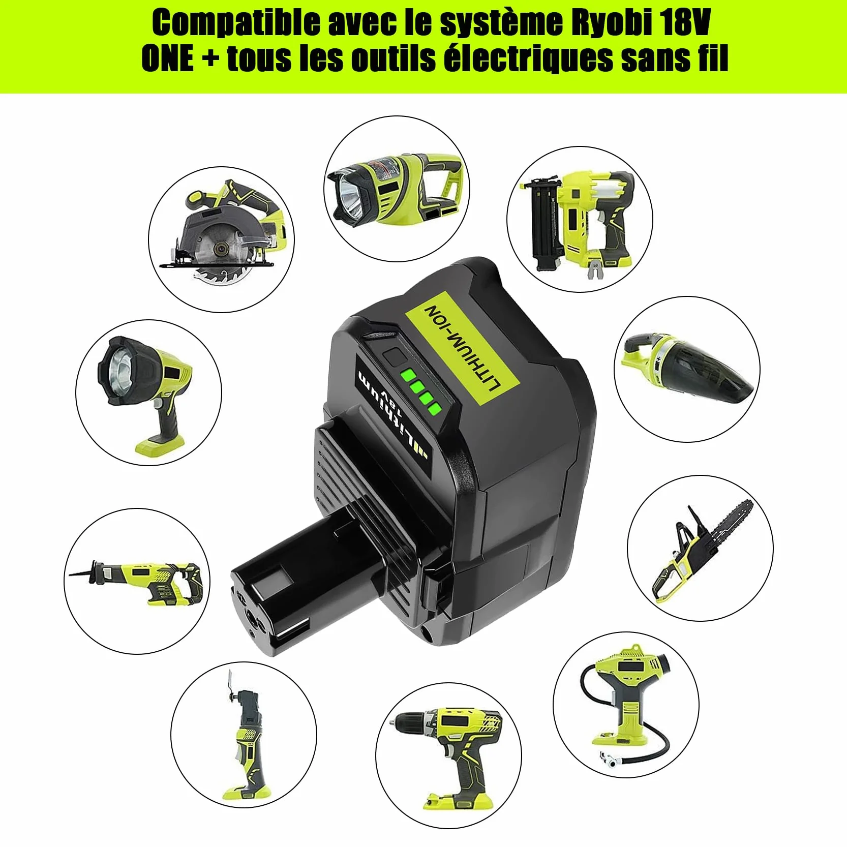 KUNLUN 5,5Ah Li-ION Batterie de Remplacement pour Ryobi 18V One+