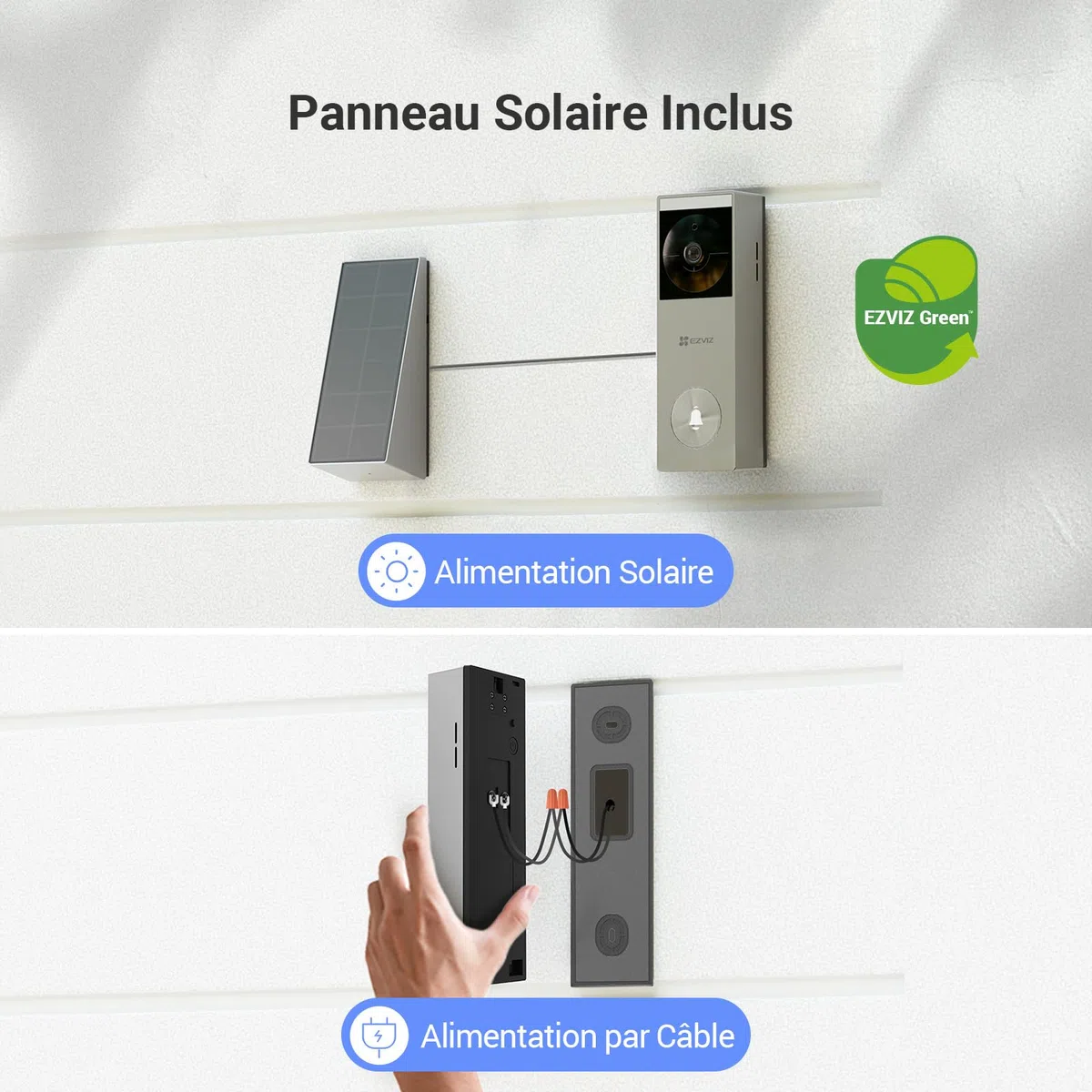 EZVIZ Sonnette Vidéo sans Fil 2K Extérieur Panneau Solaire Batterie Vision Nocturne Couleur Détection de Personnes CP3 Pro CH1 Kit