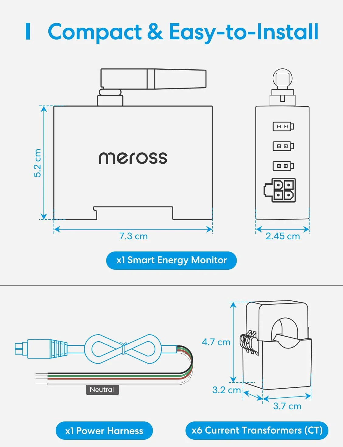 Meross EM06P Compteur d'Énergie Triphasé Connecté WiFi 6 Canaux pour Panneaux Solaires