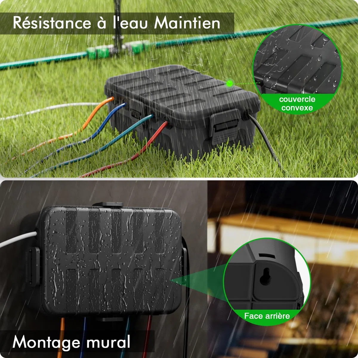 RESTMO Boîte Protection Étanche IP54 Extra Large 32x22x13cm pour Multiprise Extérieure 6 Entrées/Sorties Résistante UV Noir
