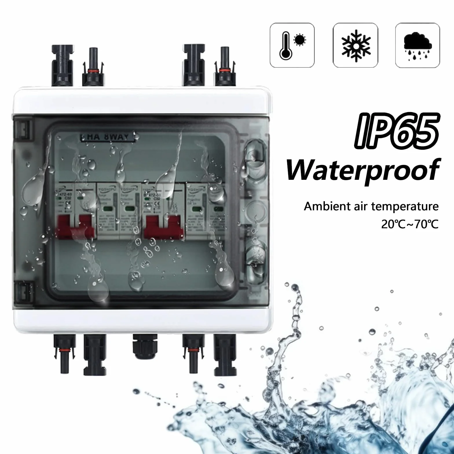 Disjoncteur DC Protection Contre Les Surtensions PV 2 Chaînes 1000V 40A 20-40KA IP65 Boîte Connexion Solaire