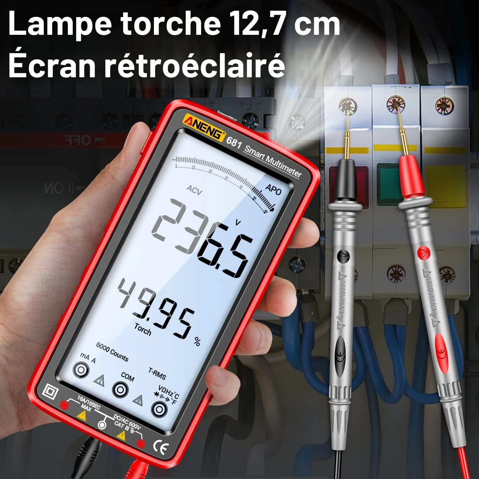 ANENG 681 Multimètre Numérique TRMS 6000 Points Testeur Tactile Intelligent Voltmètre Rechargeable à Plage Automatique