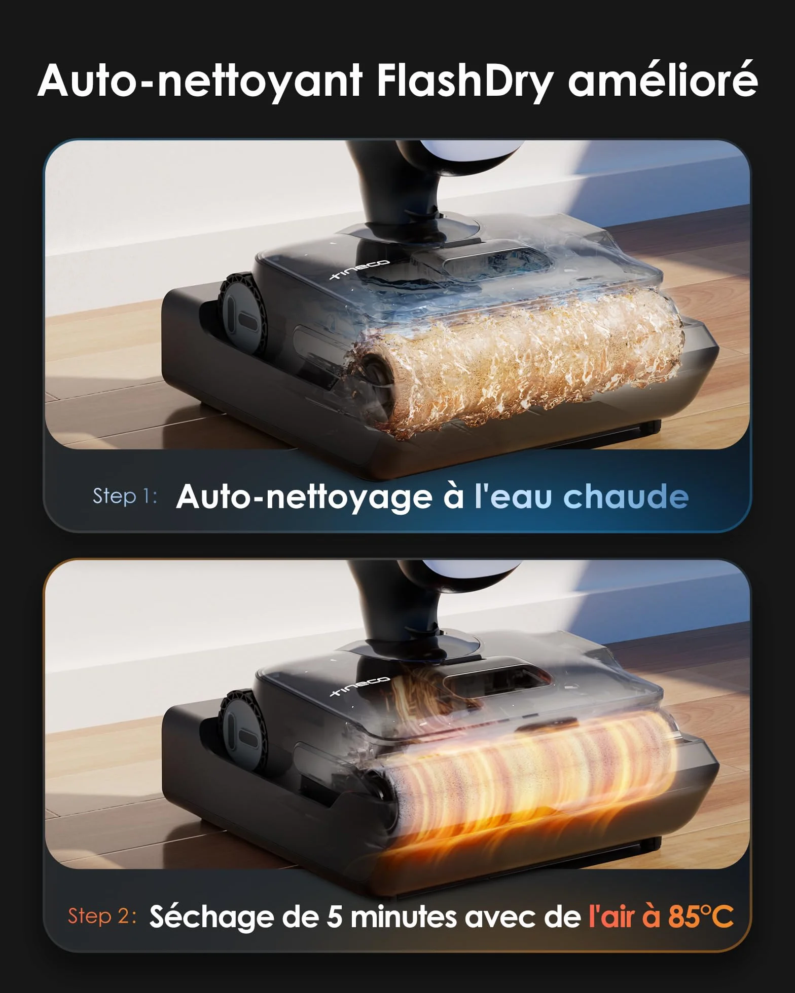 Tineco Floor One S9 Artist Aspirateur Laveur 22 000Pa 360° SmoothDrive Anti-emmêlement 50 Min Autonomie FlashDry 85°C
