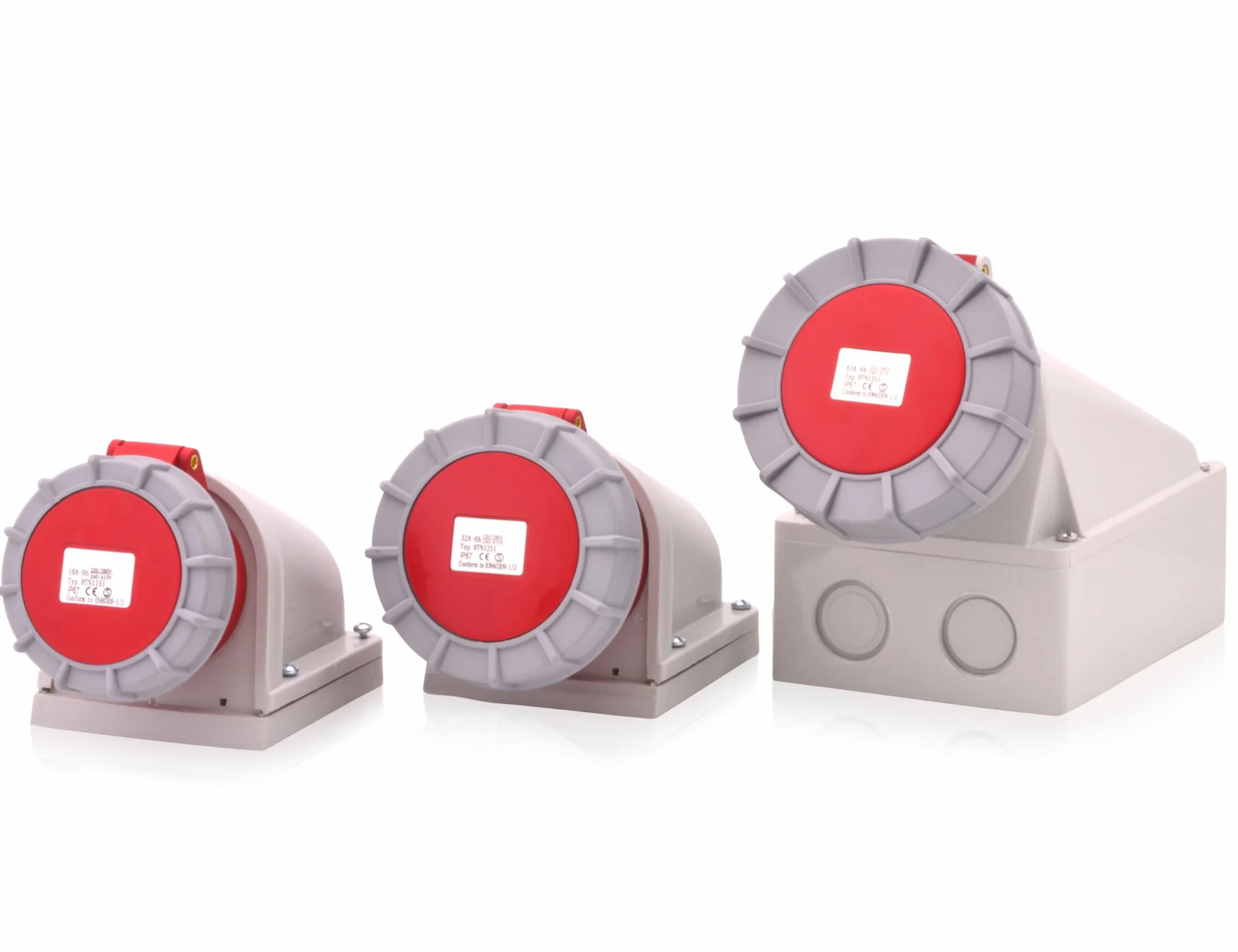 Prise murale CEE 63A 400V IP67 5 pôles 6h rouge/gris IEC60309