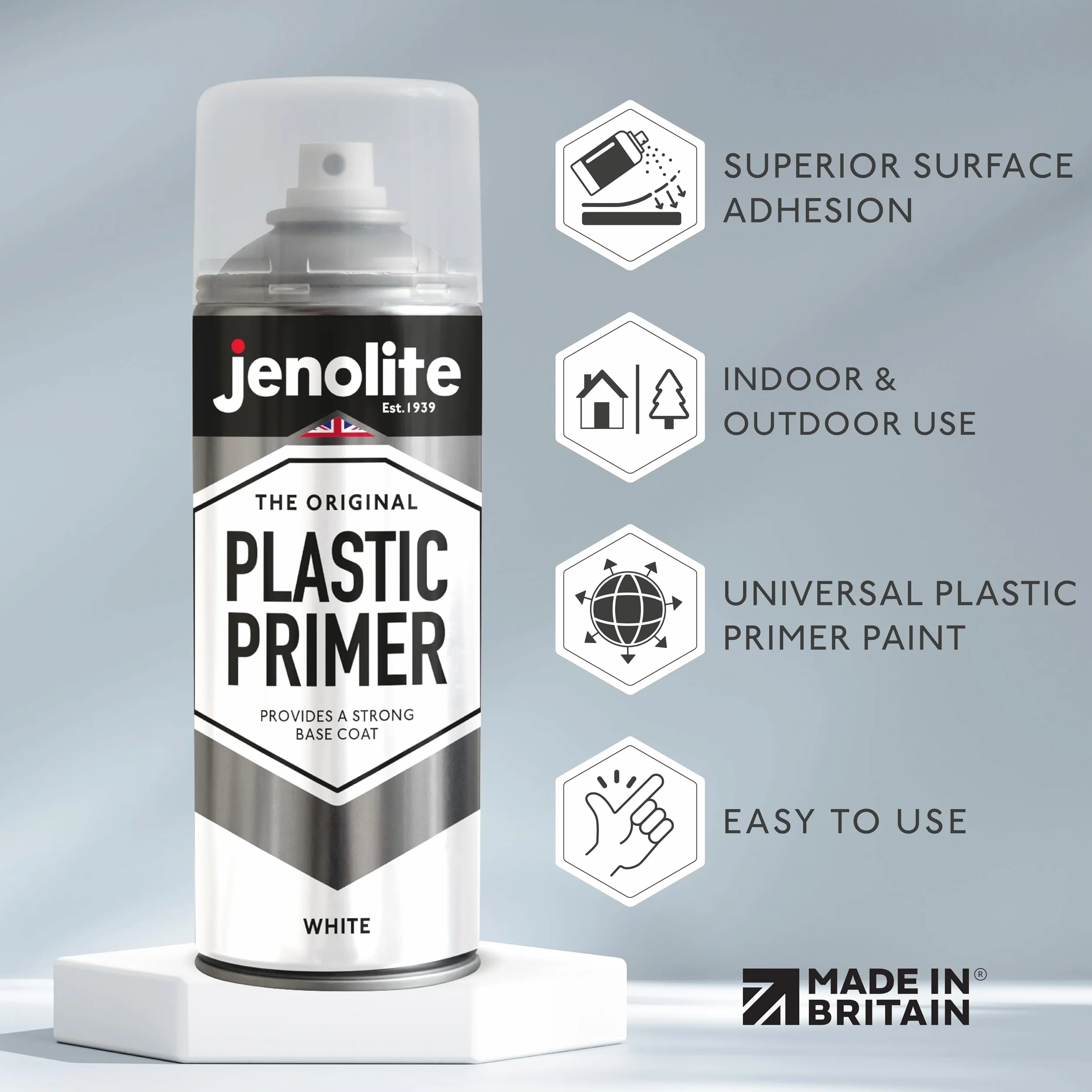 JENOLITE Lot de 3 bombes de peinture d'apprêt plastique blanc 400 ml