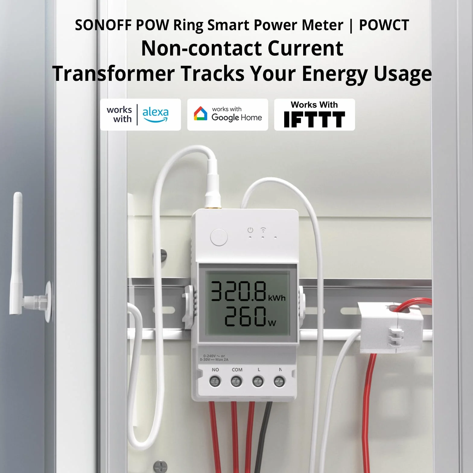 SONOFF POWCT 100A Compteur d'énergie WiFi intelligent avec détection CT, écran LCD