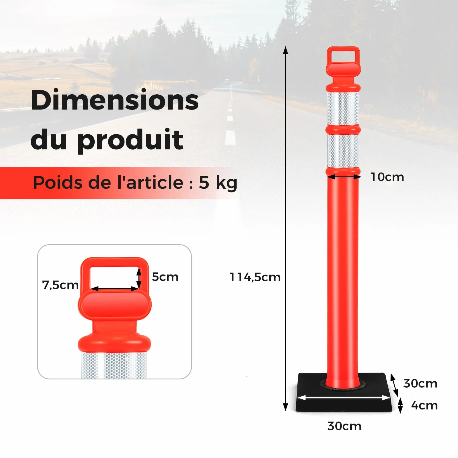 COSTWAY Poteau de Signalisation 3 Pcs Base en Caoutchouc 114,5 CM, Barrière de Sécurité Rouge Vif