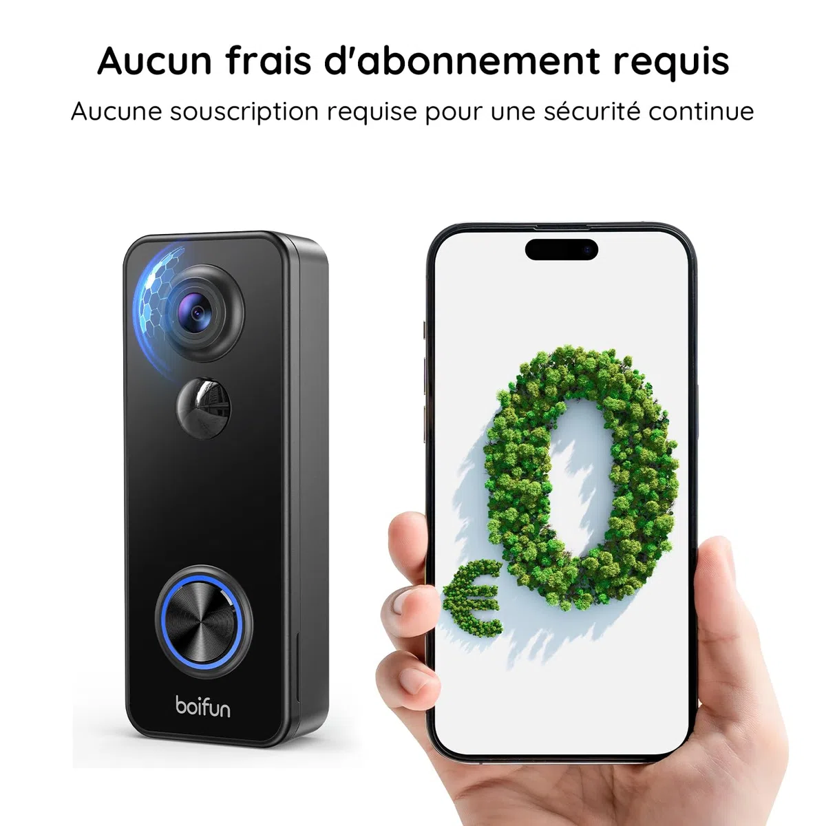 BOIFUN 2K 3MP Sonnette sans Fil Exterieur IP65 Etanche Vue Panoramique 180° Détection IA Compatible Alexa Wi-Fi 2,4 GHz