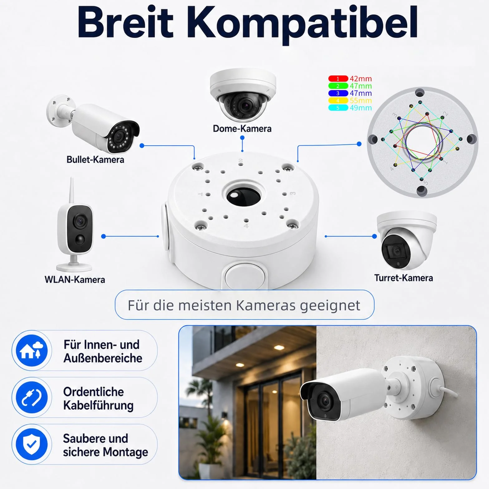 Lot de 4 Boîtes de Jonction pour Caméra en Aluminium, Boîte de Montage Hémisphérique Étanche pour Caméras de Surveillance, Support Universel pour Caméras Dôme et Bullet
