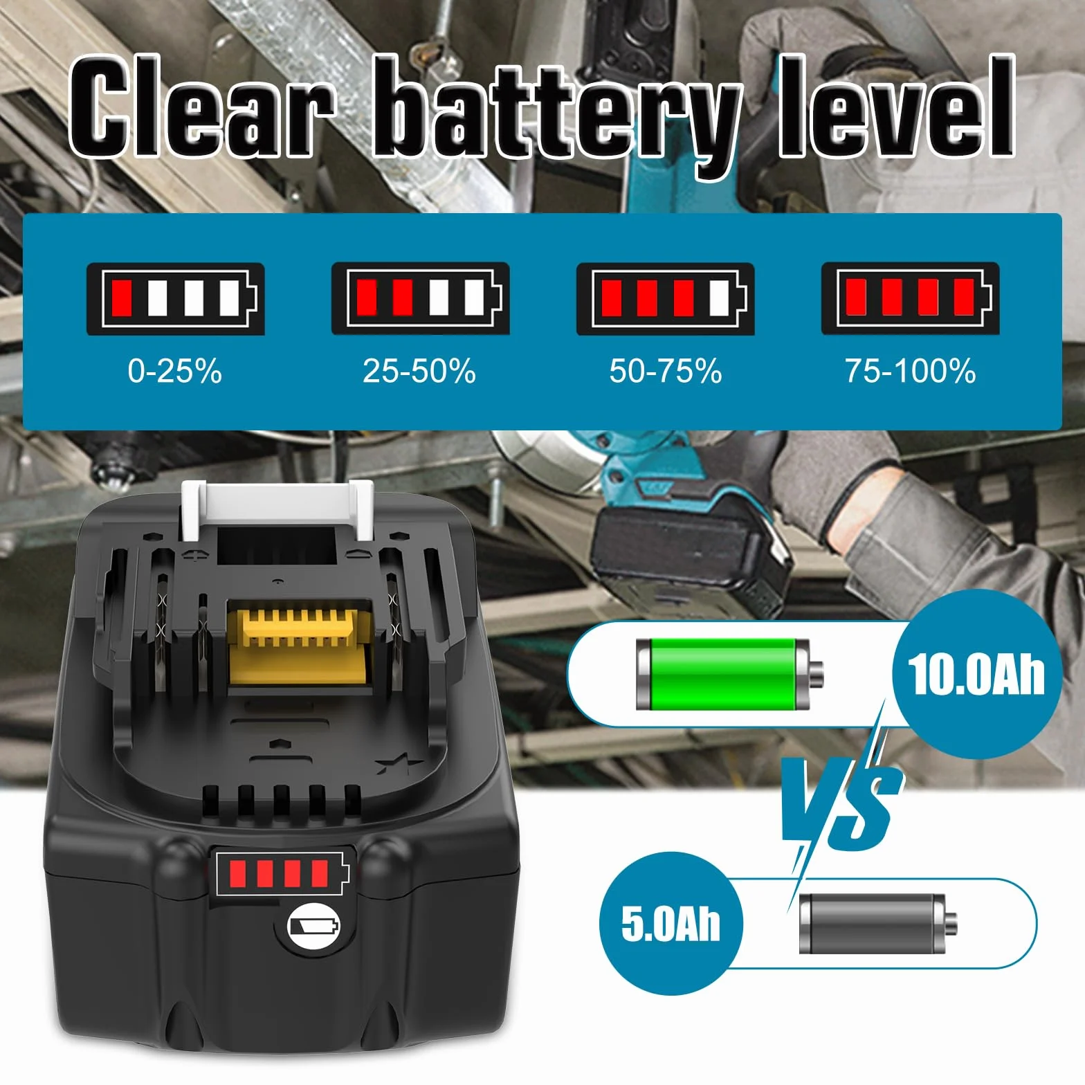 Makita 18V Batterie BL1850B BL1860B 10000mAh Dosctt Remplacement avec Indicateur LED