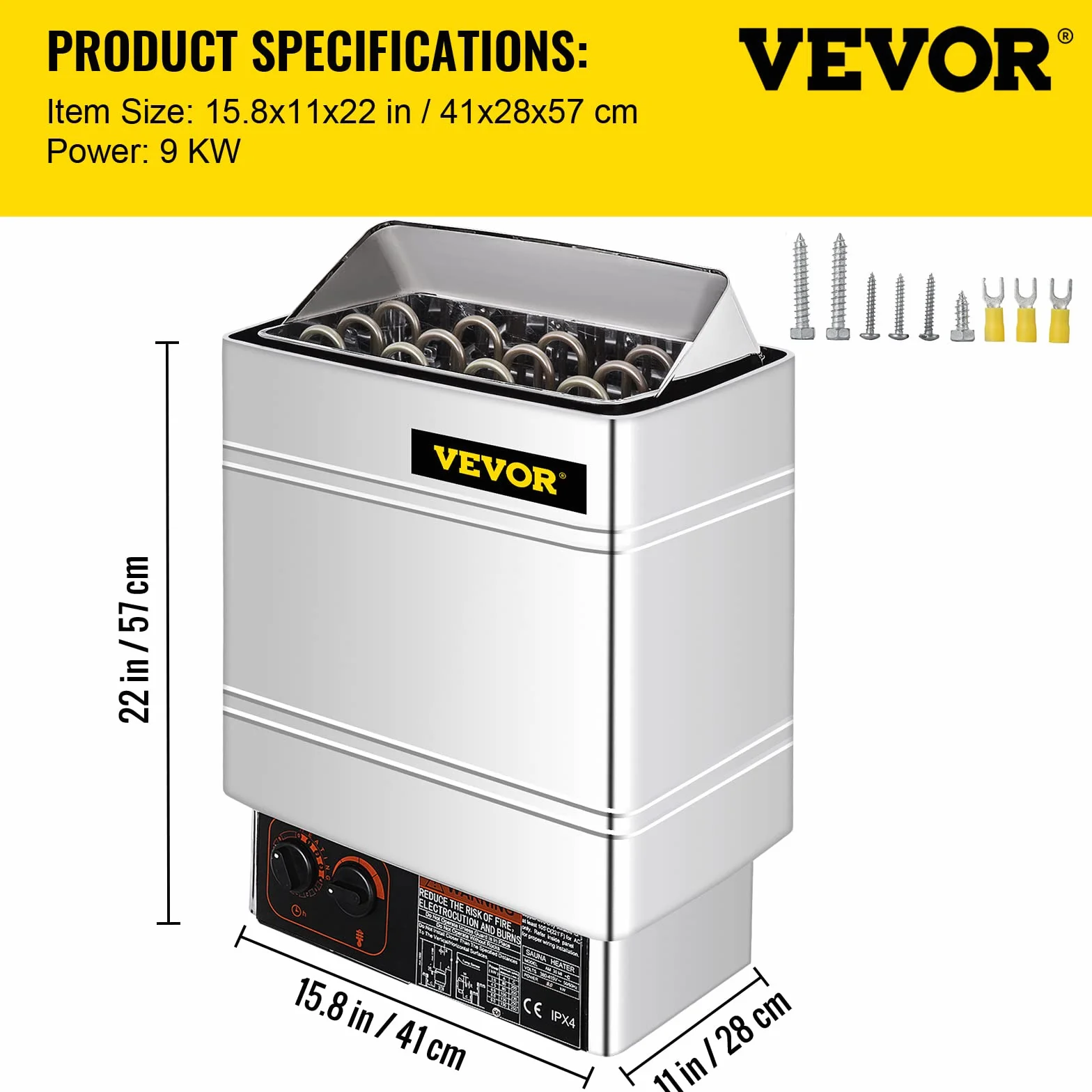 FlowerW Poêle pour sauna électrique 9 kW 380-415 V avec commande externe et capteur 3M