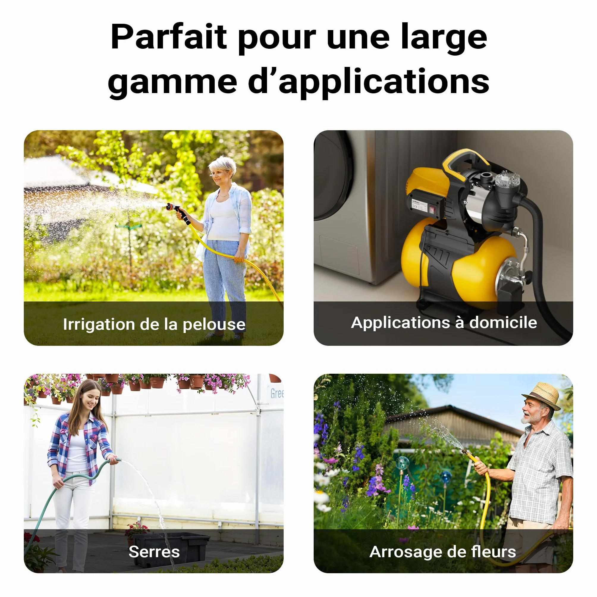 Wiltec Station d'eau domestique 1300 W 5000 l/h H 50 m P 7 m 2850 tr/min réservoir 24 L Arrosage irrigation jardinage