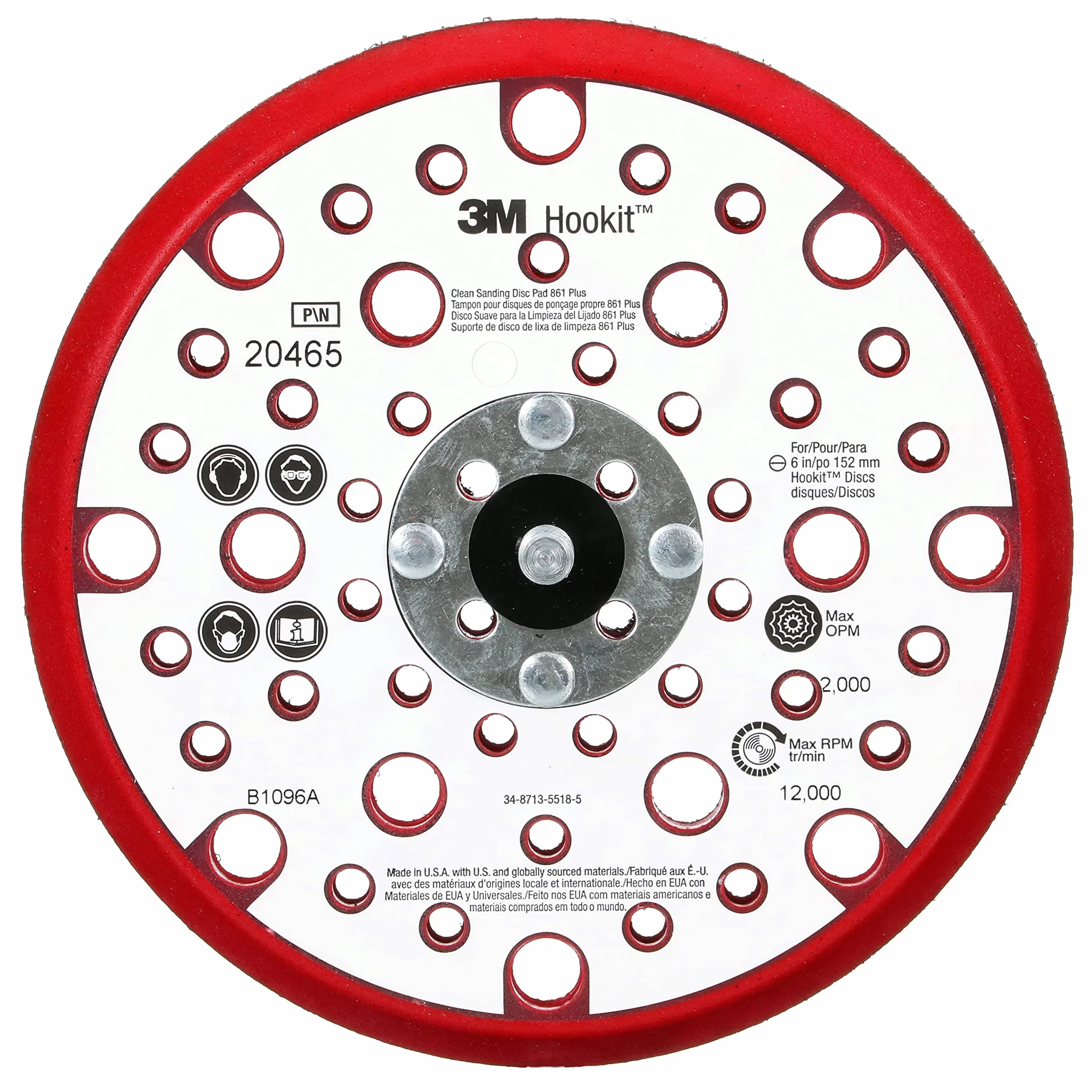 3M Xtract Plateau de Support à Profil Bas pour Ponçage Propre, 152 mm x 9.52 mm x 15.8 mm, 53 trous