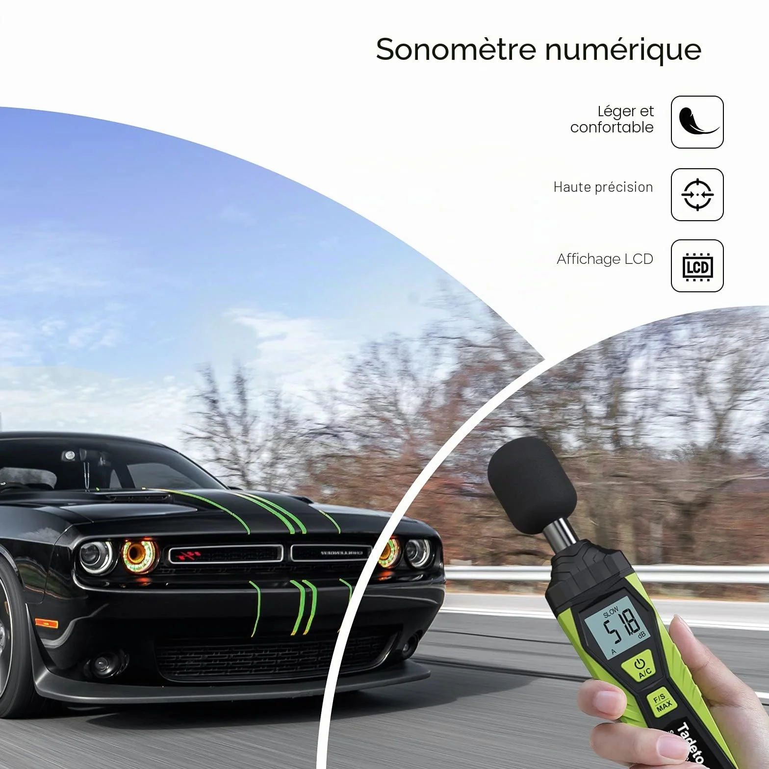 Sonomètre numérique portable décibelmètre 30dB à 130dB écran LCD A/C pondéré