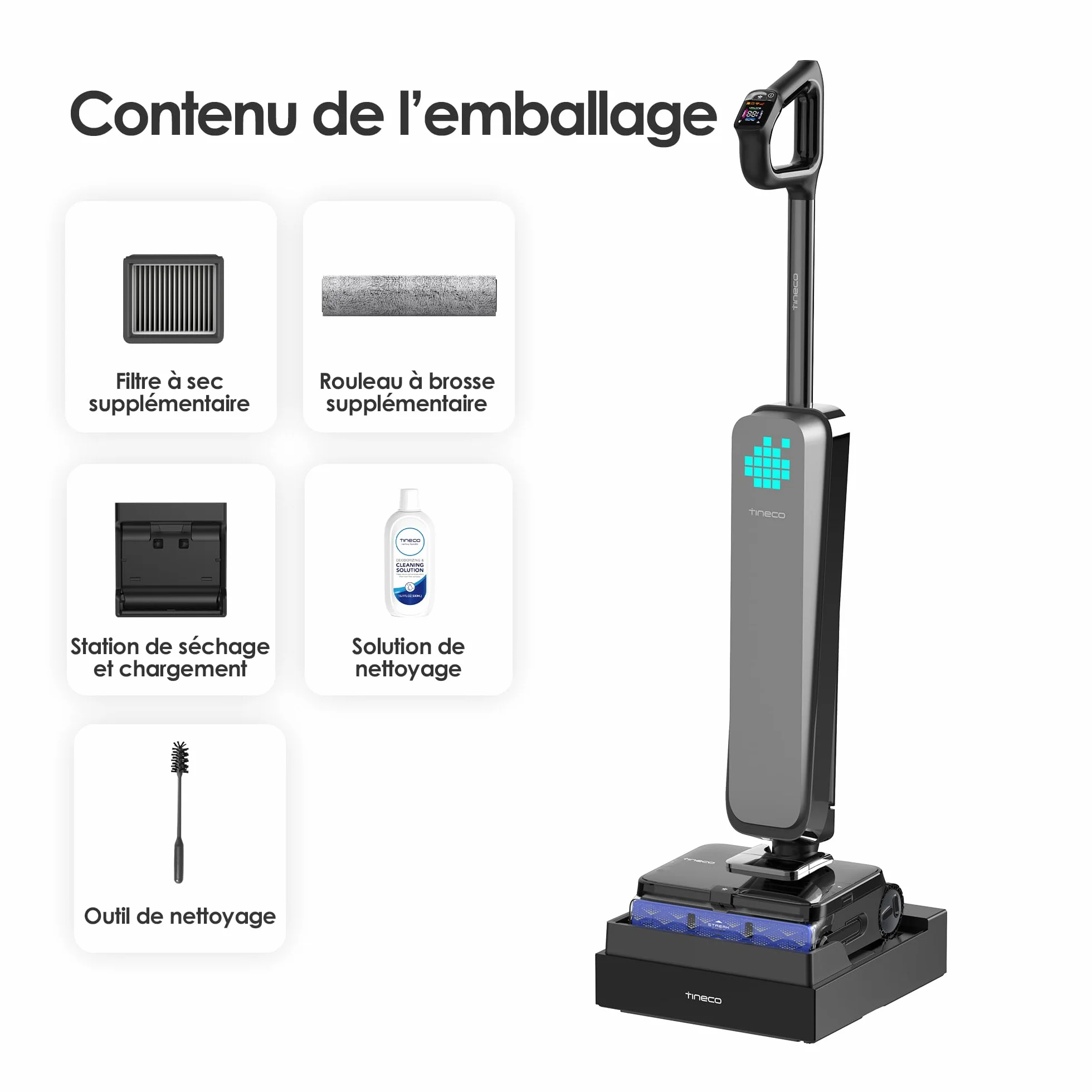 Tineco Floor One S9 Scientist Aspirateur Laveur StreakFree HydroBurst SmoothDrive 360° Anti-emmêlement DualBlock FlashDry 85°C autonomie 80min Nettoyage Bords 3 Faces 180° à Plat