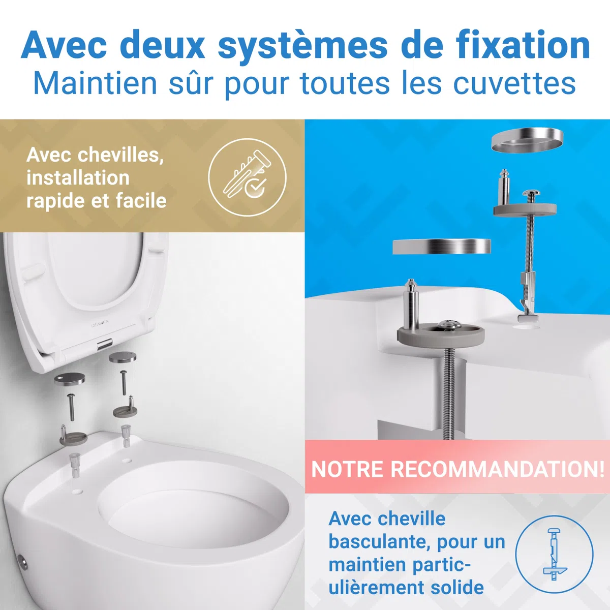 LOBENSWERK Abattant WC avec frein de chute duroplast antibactérien UV résistant Lunette de toilette clipsable universelle ovale