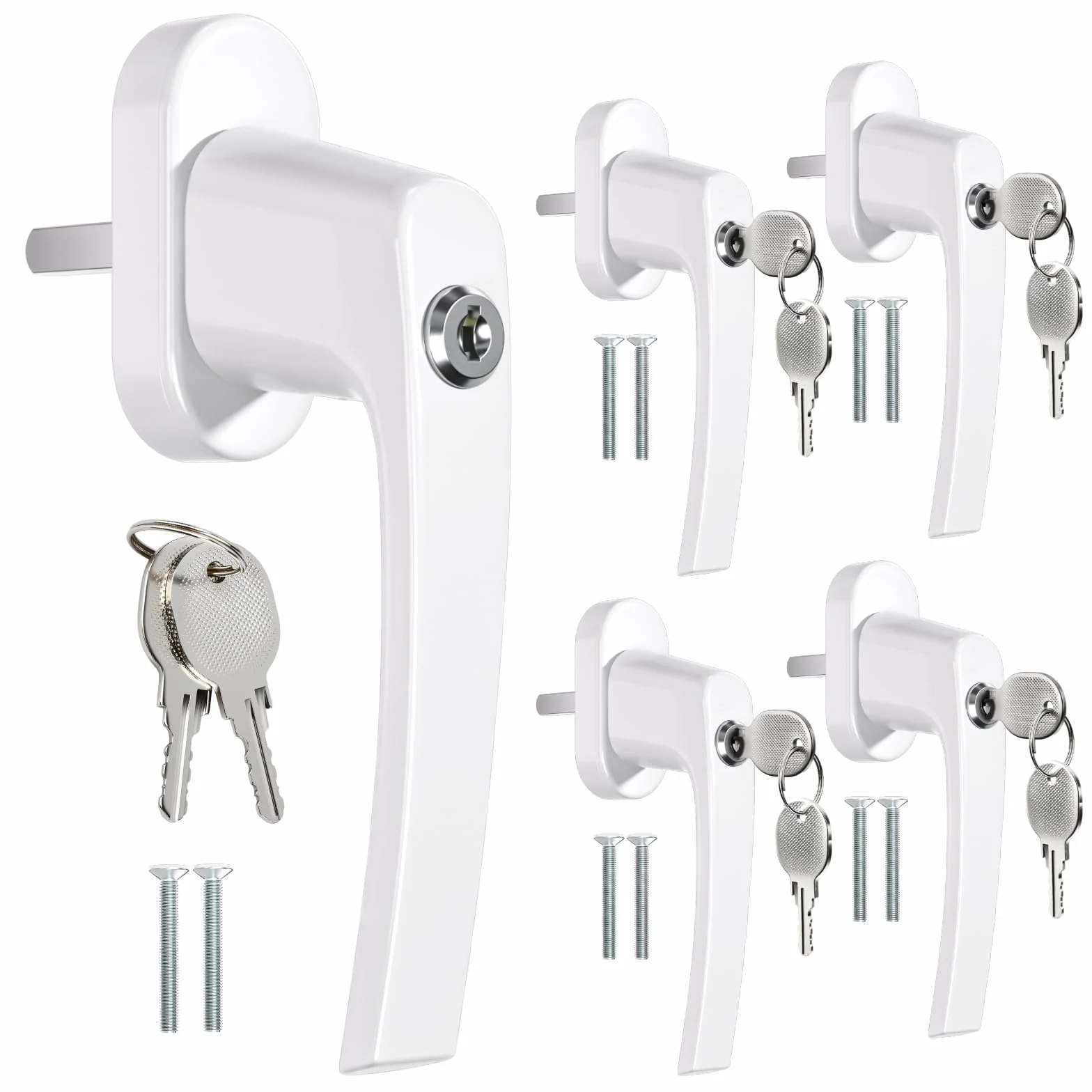 Poignée de fenêtre verrouillable Blanc 5 pièces Alliage de Zinc Haute précision Alliage d'aluminium Grade Spatial 2 clés