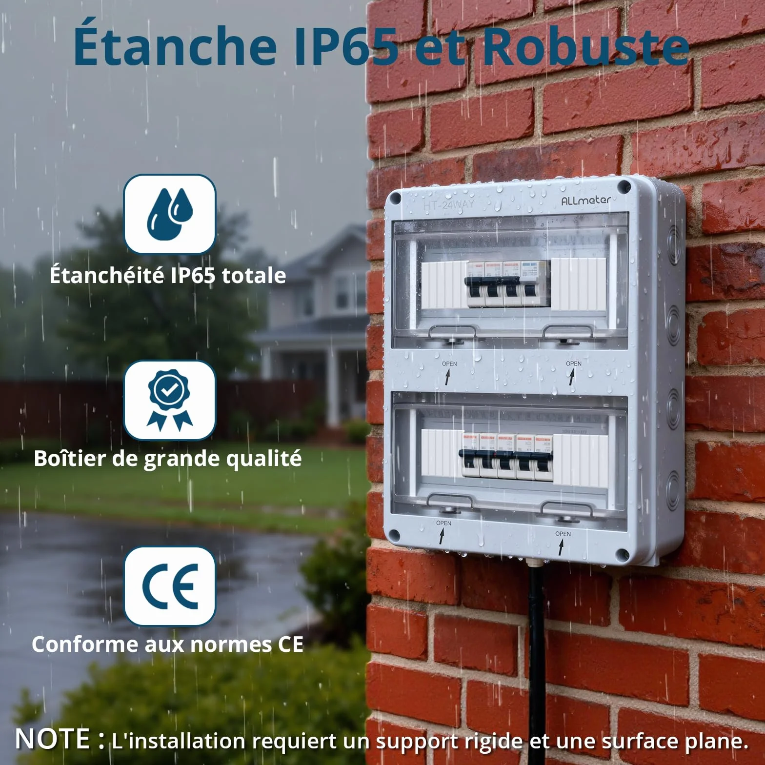 Tableau électrique 2 rangées 24 modules IP65 Coffret étanche avec terminaux et rails intégrés
