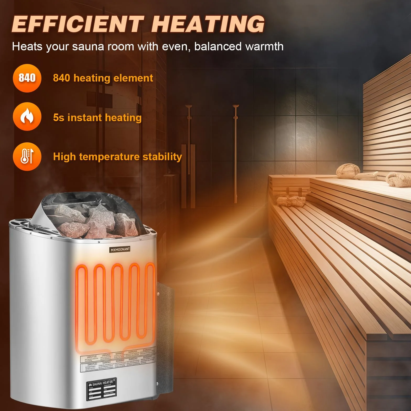 Poêle Électrique pour Sauna 6KW, Contrôle Numérique, Max 9 m³, avec Hygrothermographe