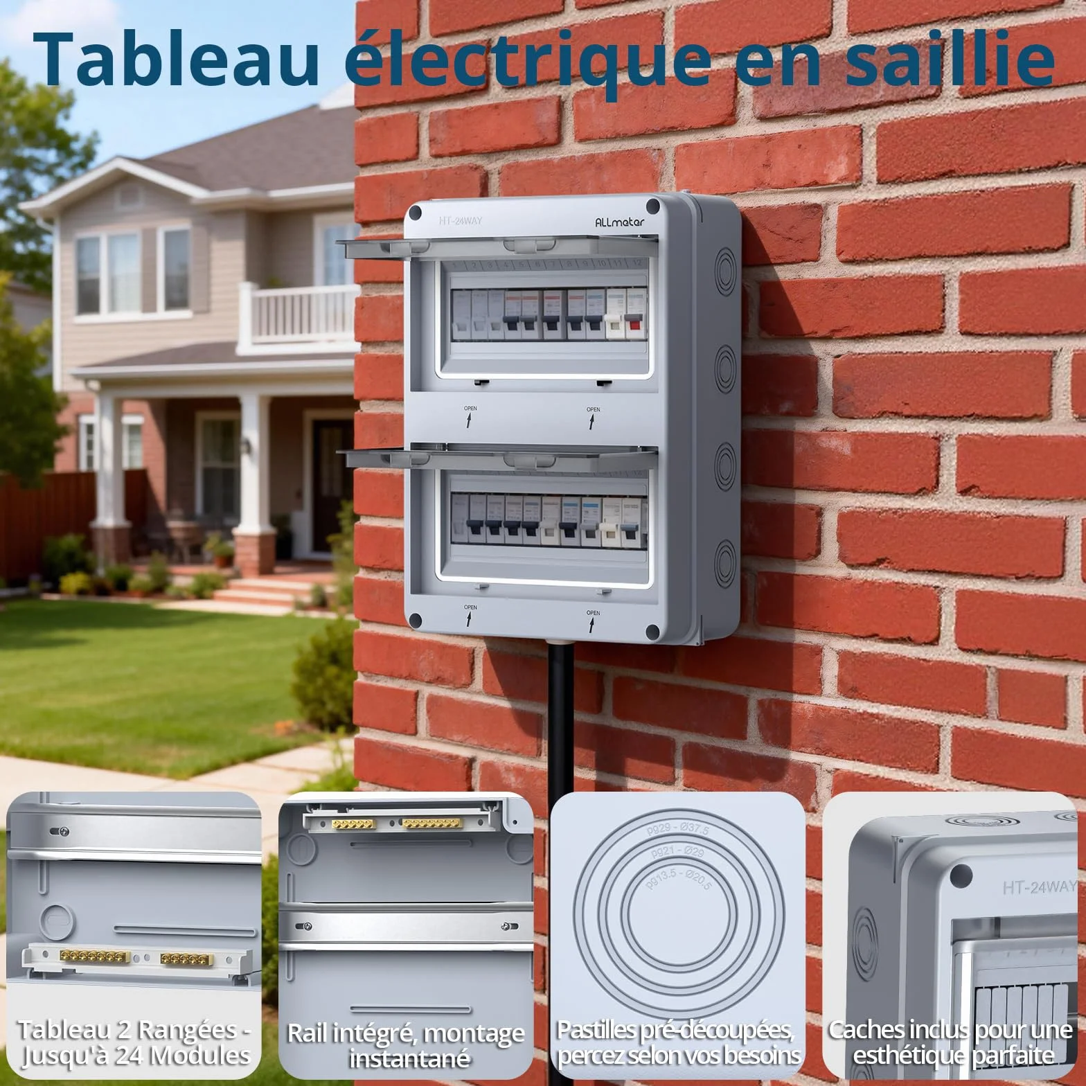 Tableau électrique 2 rangées 24 modules IP65 Coffret étanche avec terminaux et rails intégrés