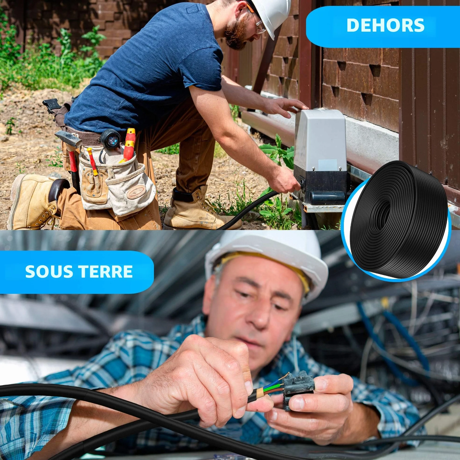 Câble d'alimentation NYY-J 3 x 2,5 mm² 20 m - Câble électrique extérieur et sous-sol