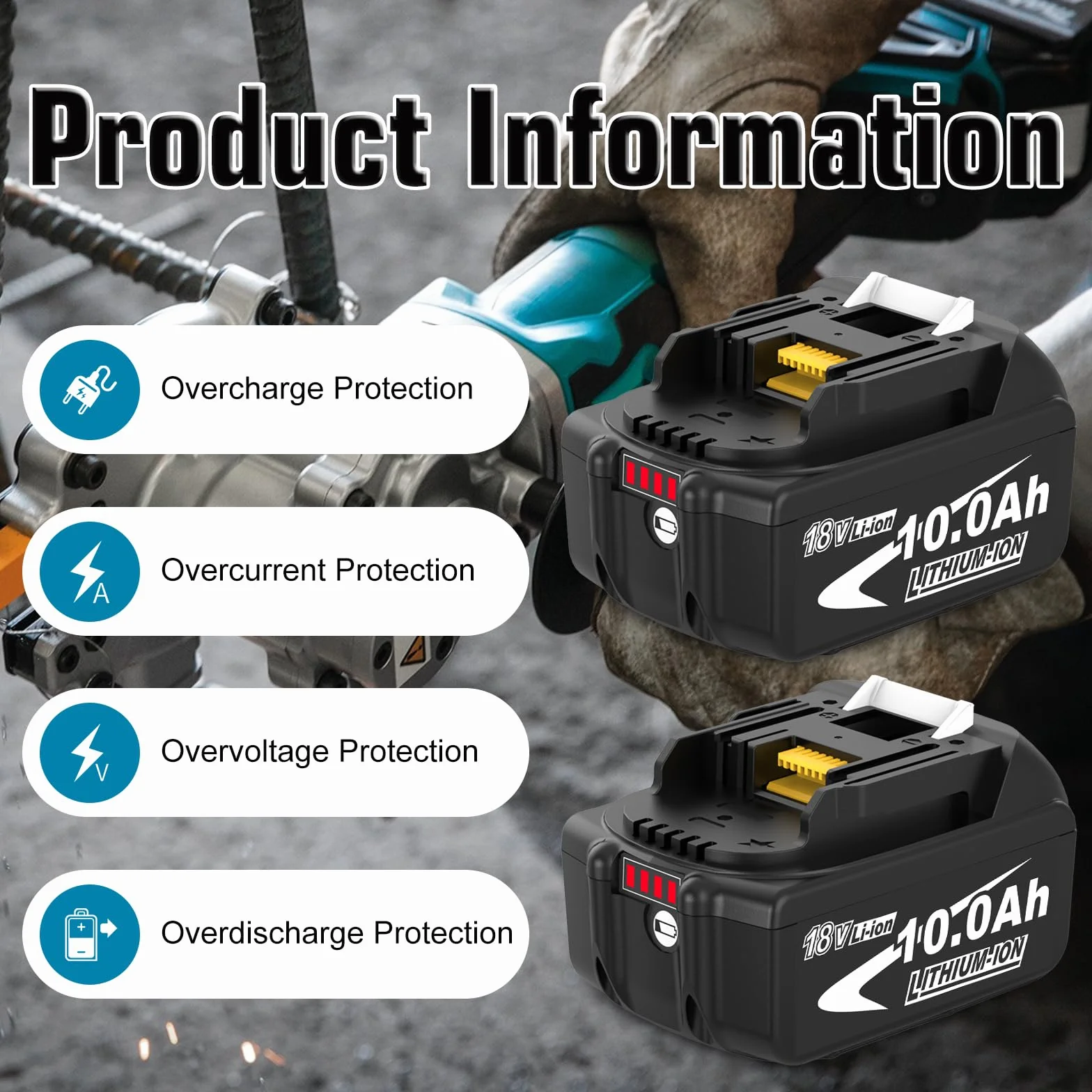 Makita 18V Batterie BL1850B BL1860B 10000mAh Dosctt Remplacement avec Indicateur LED
