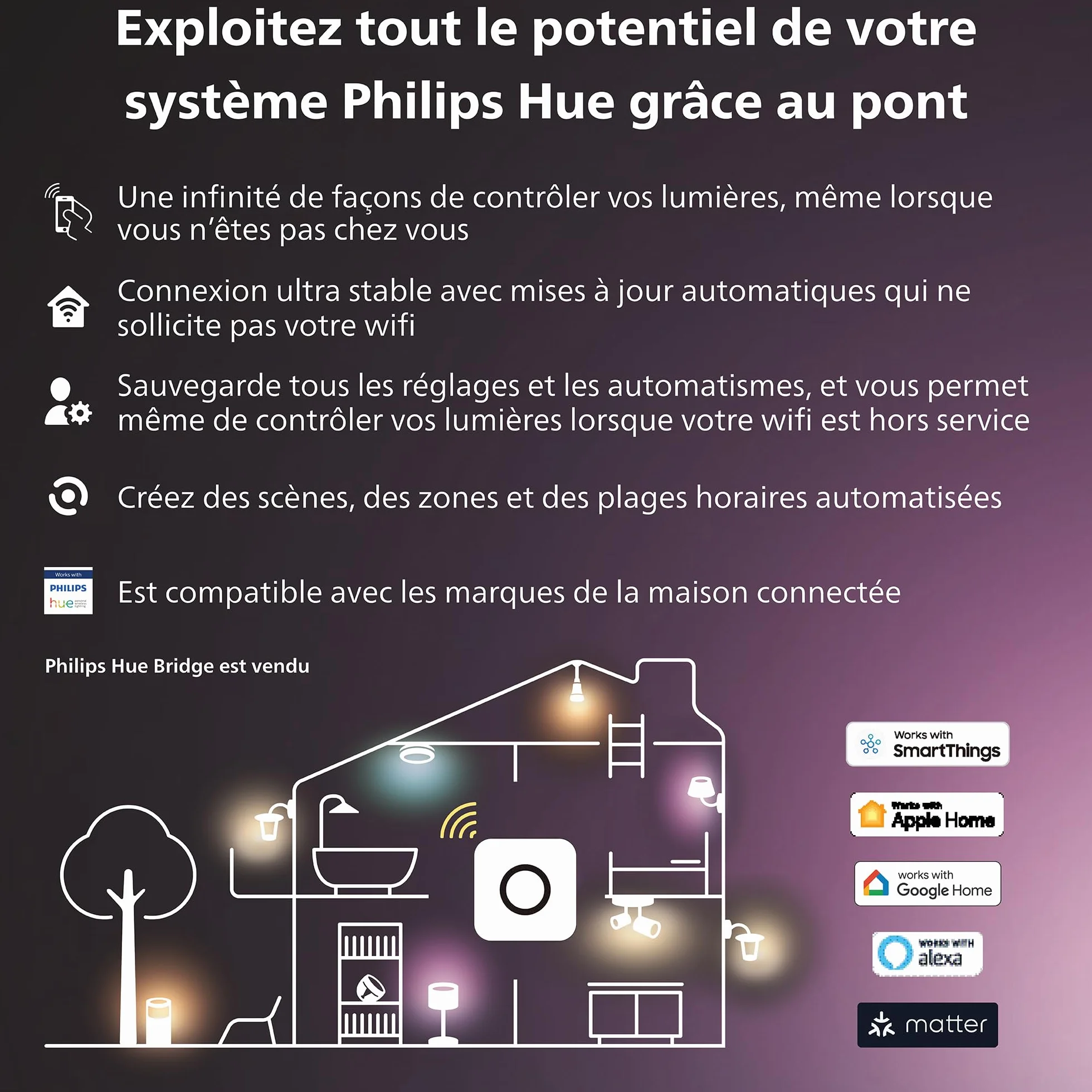 Philips Hue Bridge 2.0 Hub Central Contrôle Éclairage Intelligent Alexa Google Assistant Apple HomeKit