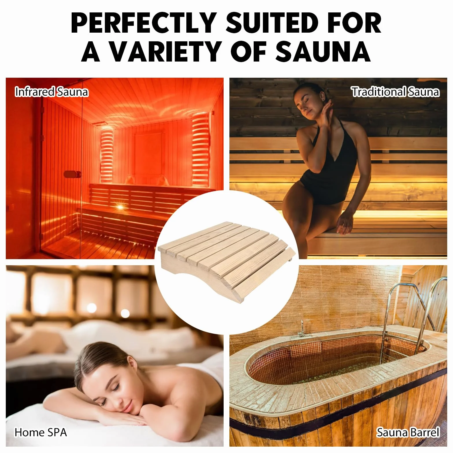 Appuie-tête ergonomique en bois durable pour sauna - Coussin de sauna - Accessoire sauna 35 x 32 x 8,5 cm