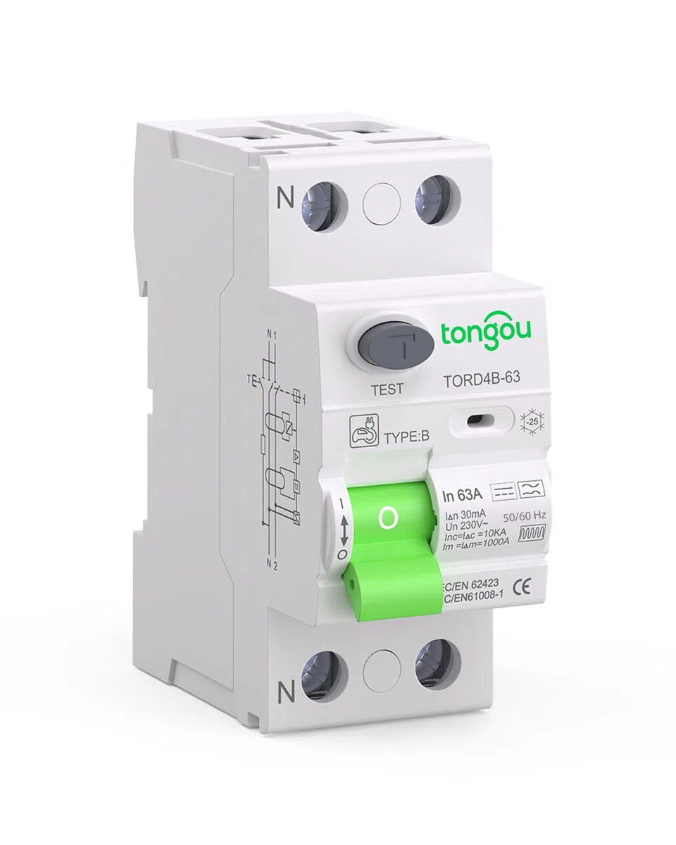 TONGOU Disjoncteur Différentiel 30mA 63A Type B 230V 1P+N