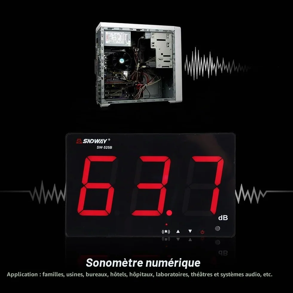 Sonomètre 30~130 dB écran LCD 9,6" SW-525B mesure du bruit avec alarme