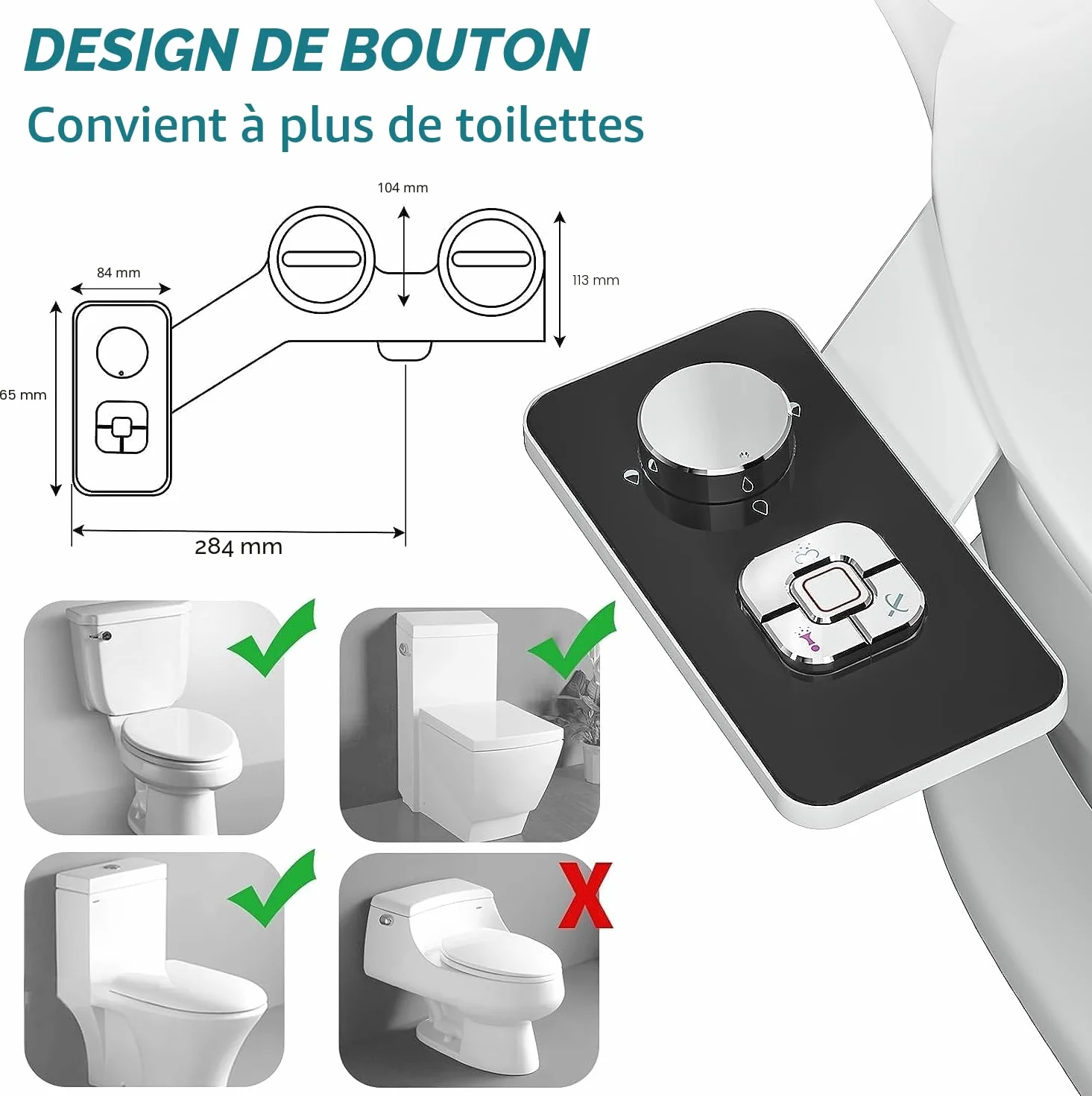 Pulvérisateur Bidet non électrique double buses rétractables autonettoyantes bouton poussoir réglable eau froide