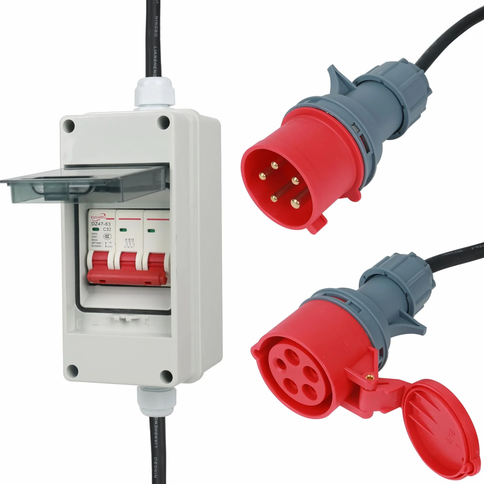 Adaptateur CEE 63 A 400 V vers 32 A 400 V IP44 Courant fort Câble H07RN-F 5G6