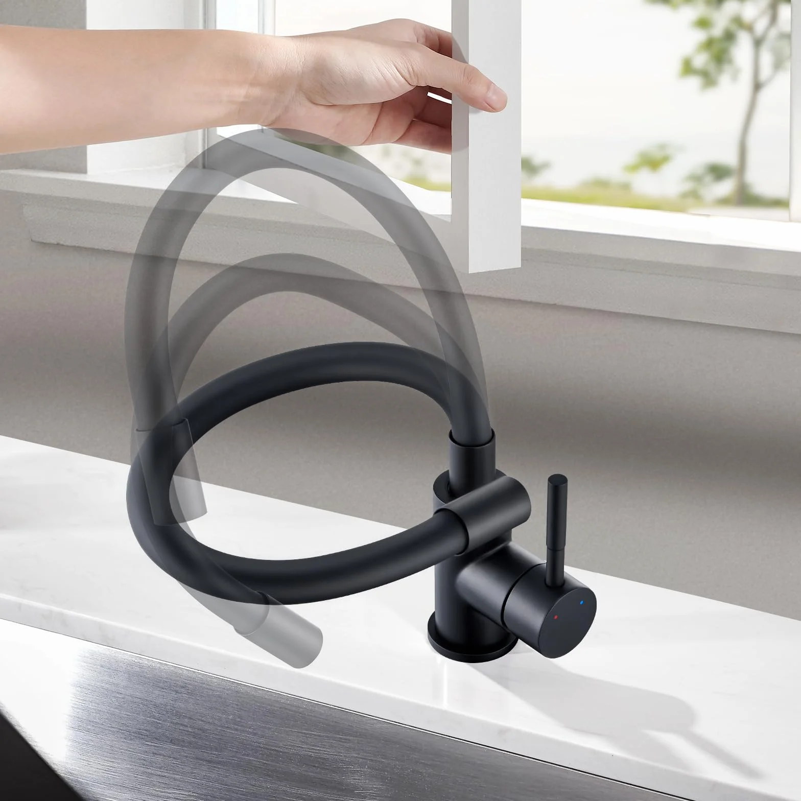 Mitigeur Cuisine Robinet d'Évier Flexible Noir Monocommande Eau Chaude Froide
