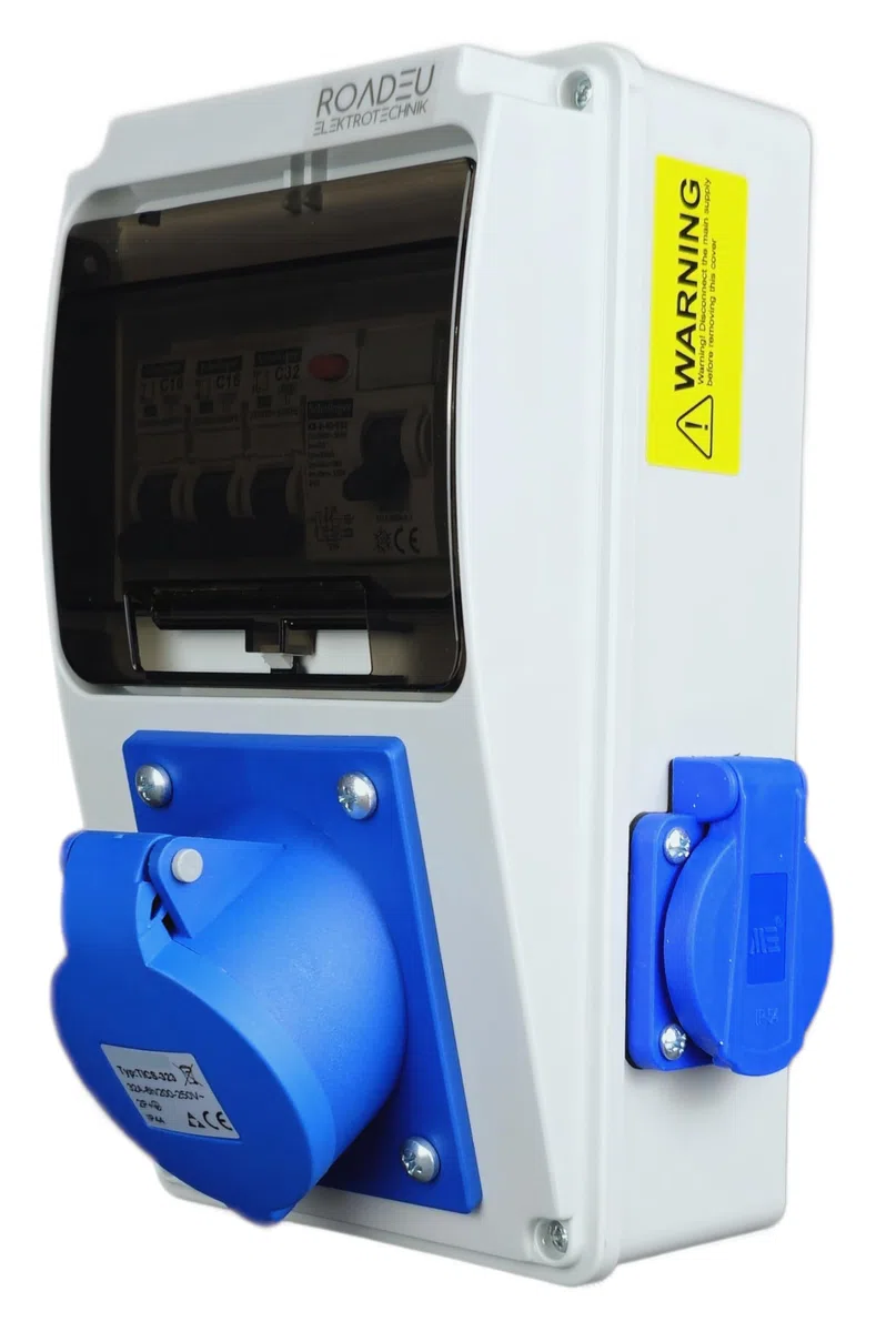 RoadEu Distributeur de courant 230V CEE 32A 3P Prise monophasée Répartiteur avec disjoncteur différentiel