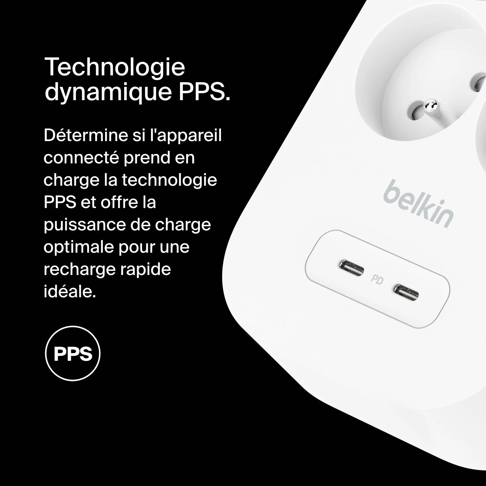 Belkin Multiprise parafoudre USB 8 prises 2 ports USB-C recharge rapide PD 900 joules