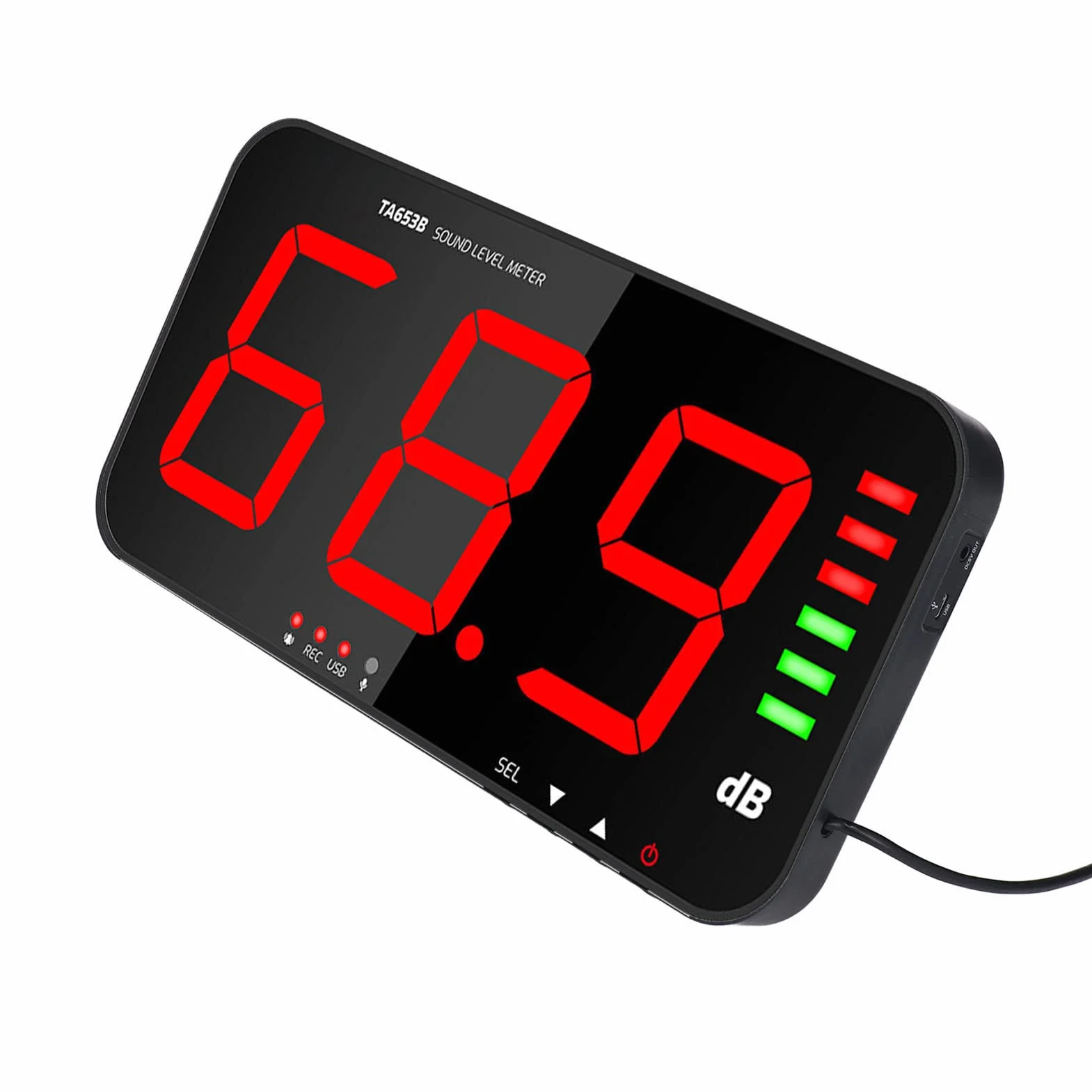 Sonomètre TA654B 30dB-130dB DC5V 1A Micro USB Écran 13 Pouces Affichage 3 Chiffres avec Alarme