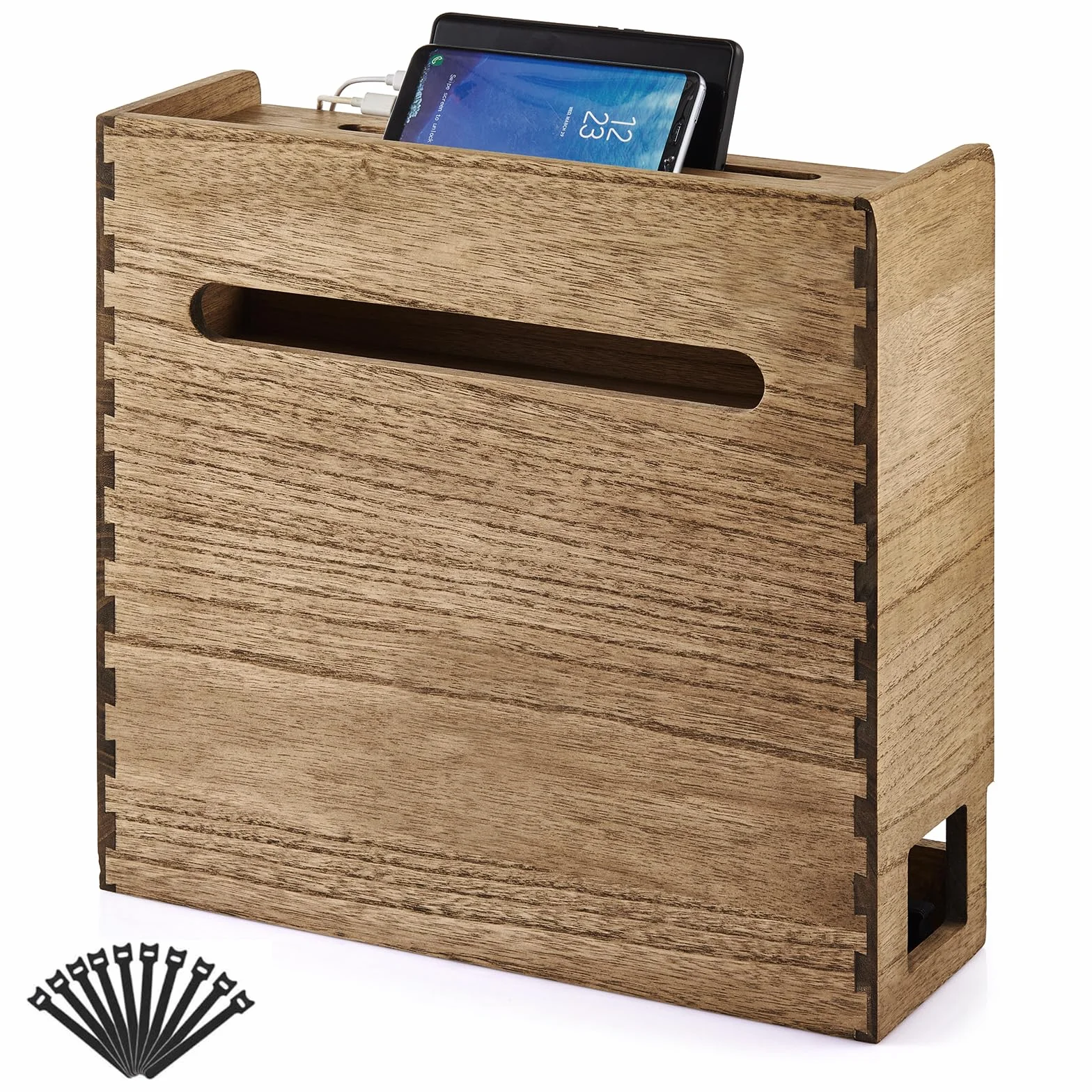 KIRIGEN Boîte de rangement pour routeur Wifi, étagère en bois pour câbles, gestion et organisation des câbles gelb-braun