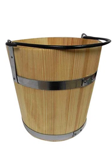 Grand Seau en Bois 15 litres avec Anneau et Anse en métal Style Ancien Solide