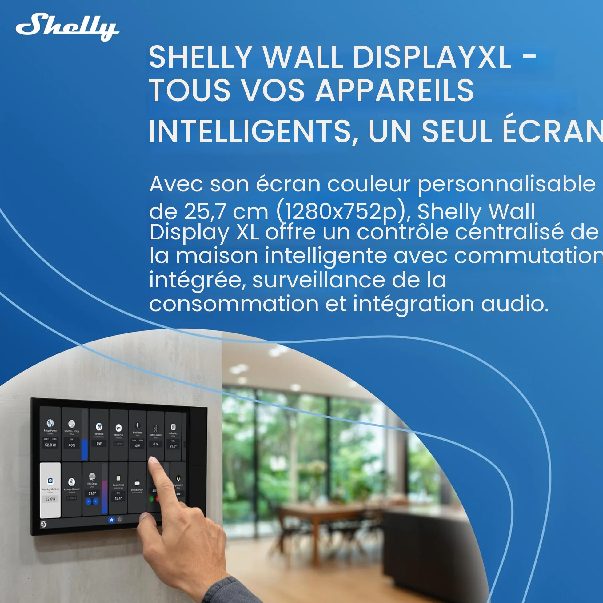 Shelly Wall Display XL Noir Panneau de Commande Domotique Wi-Fi Écran Tactile 6.95'' Interrupteur Connecté 5A Capteur Température Humidité Lumière
