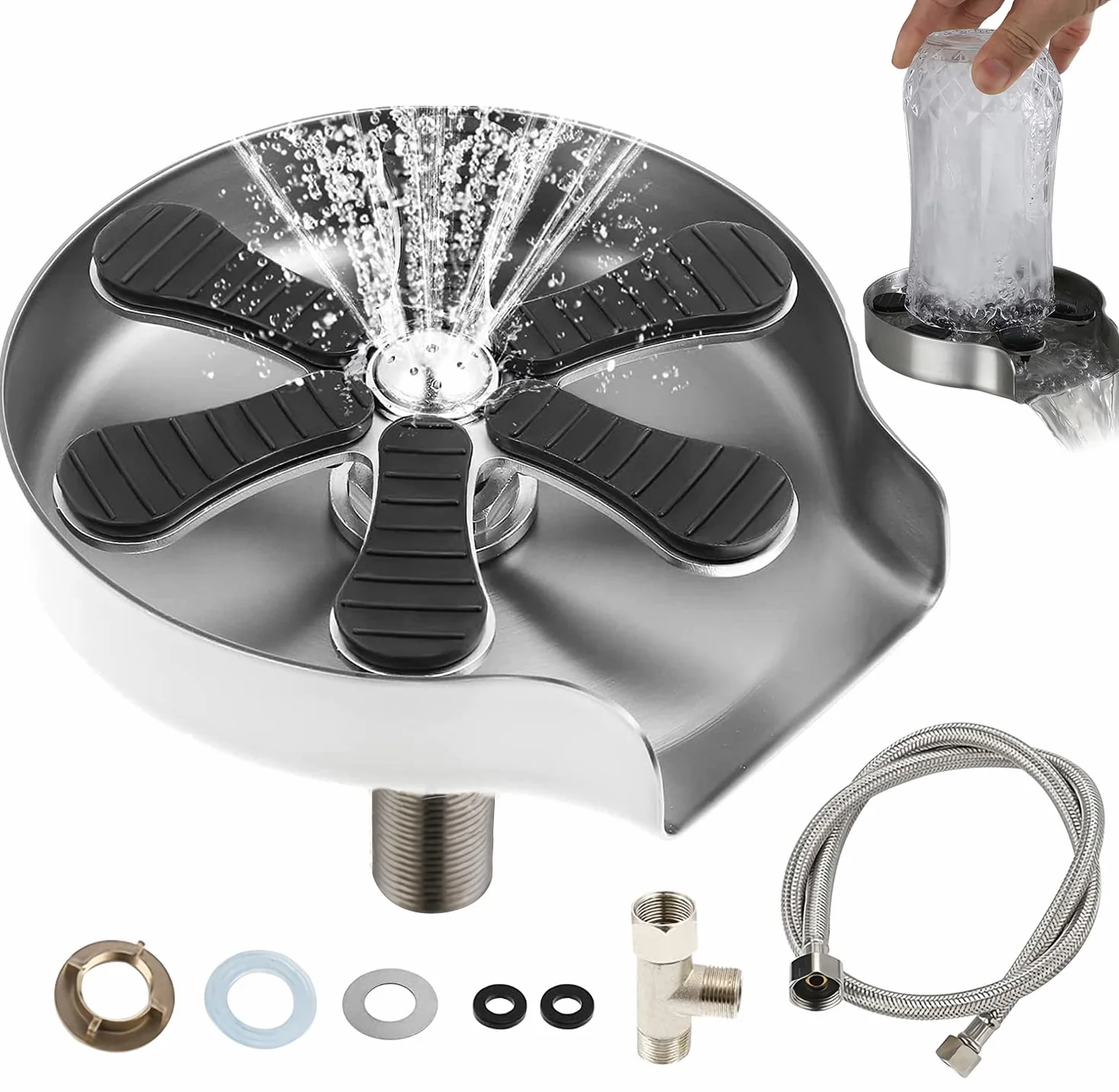 Rince Verre Evier Acier Inoxydable pour Cuisine, Nettoyeur Verres Bouteilles Tasses Café