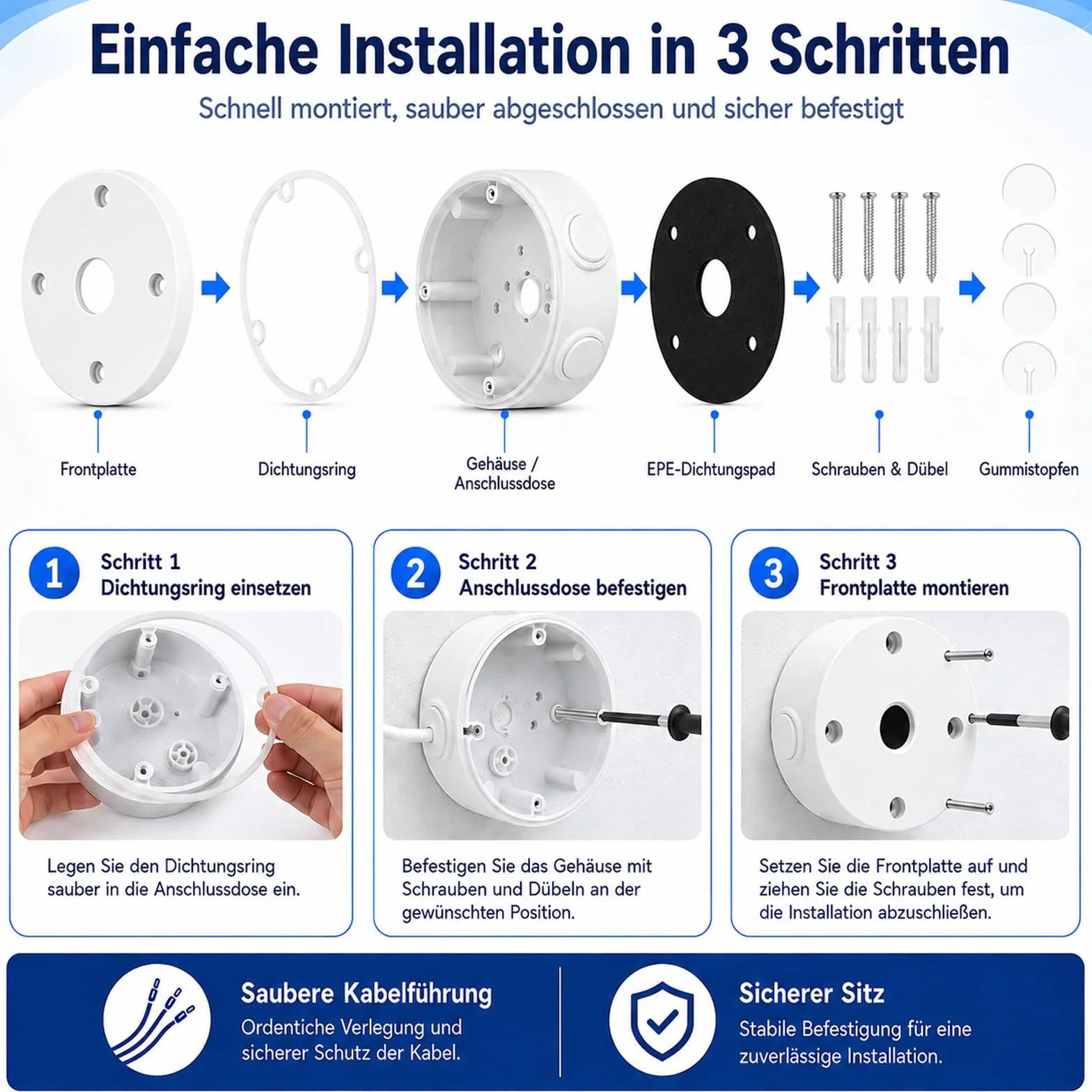 Lot de 4 Boîtes de Jonction pour Caméra en Aluminium, Boîte de Montage Hémisphérique Étanche pour Caméras de Surveillance, Support Universel pour Caméras Dôme et Bullet