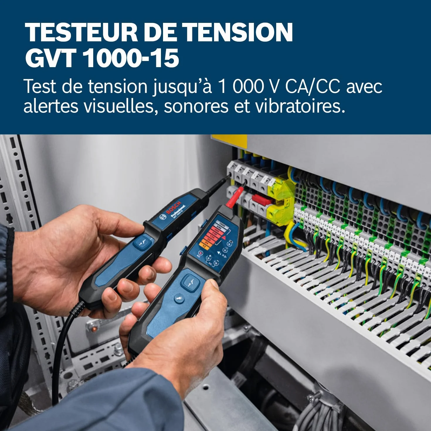 Bosch Professional Testeur de tension GVT 1000-15 1000 V AC/DC LED Buzzer Vibration Lampe de poche