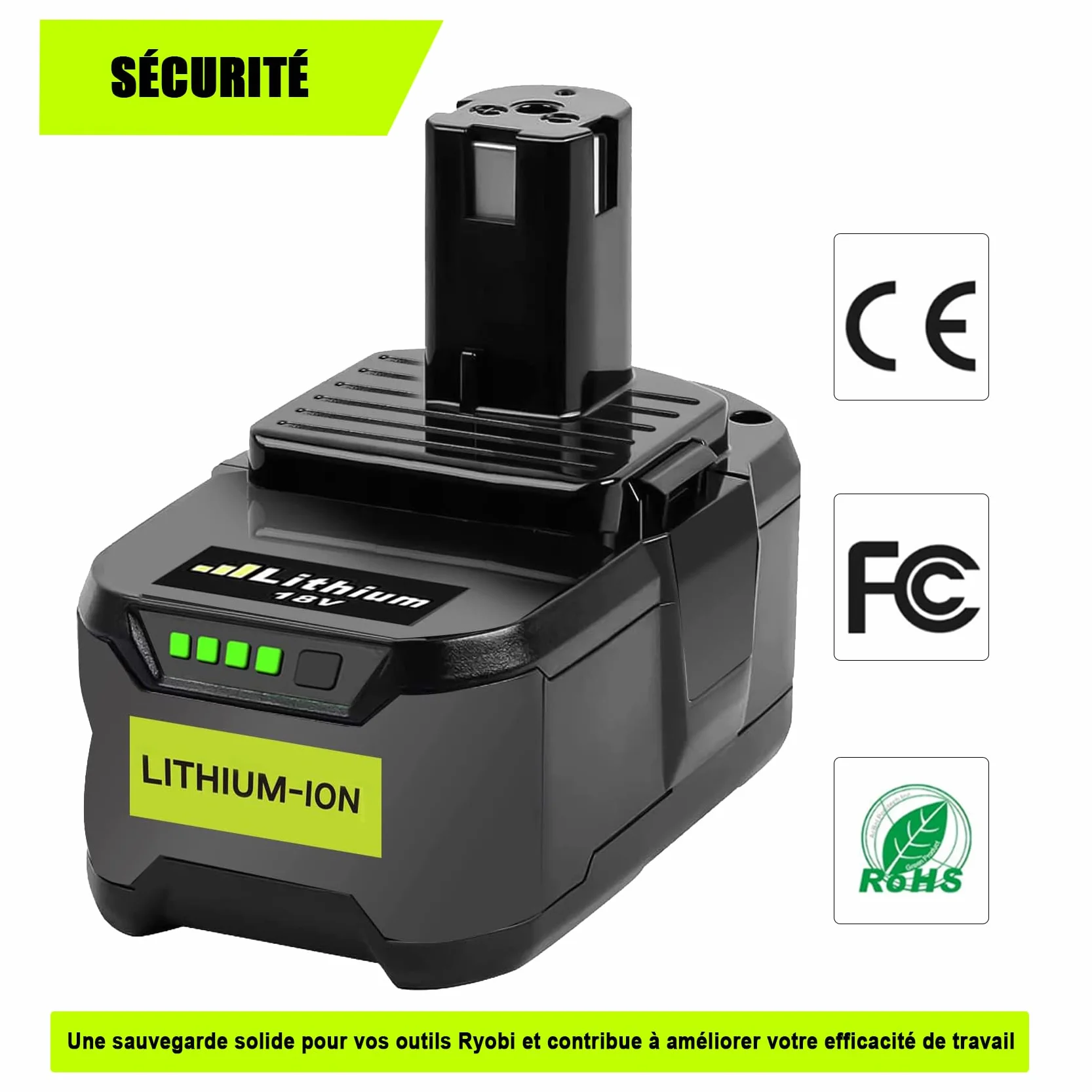 KUNLUN 5,5Ah Li-ION Batterie de Remplacement pour Ryobi 18V One+