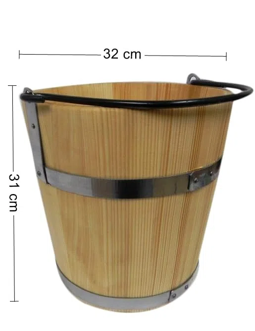 Grand Seau en Bois 15 litres avec Anneau et Anse en métal Style Ancien Solide