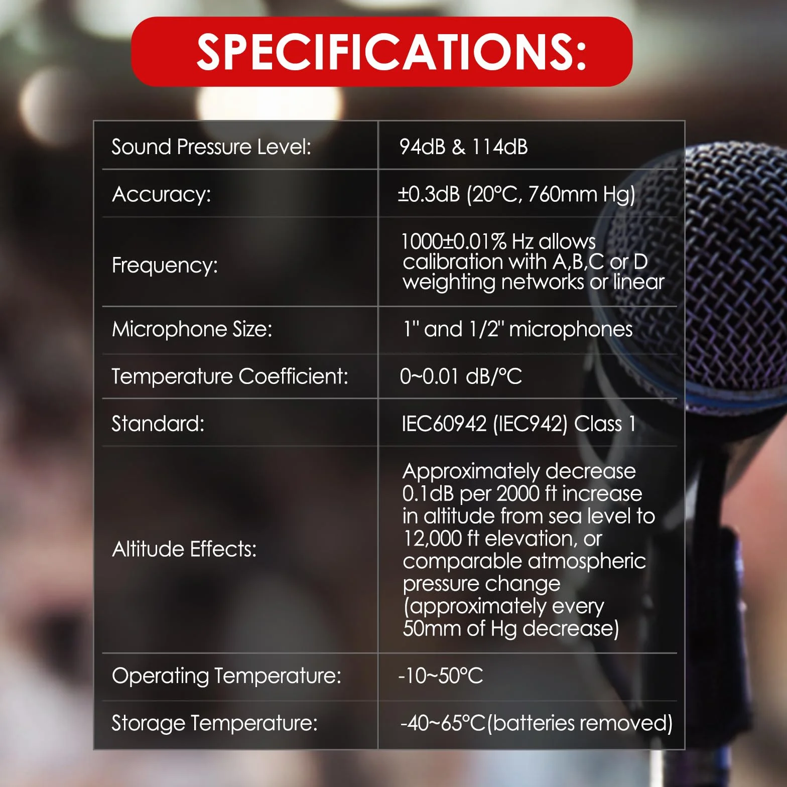 Calibrateur de Niveau Sonore 94dB 114dB pour Microphone 1/2" 1" Pouces Outil d'Étalonnage Professionnel Décibel