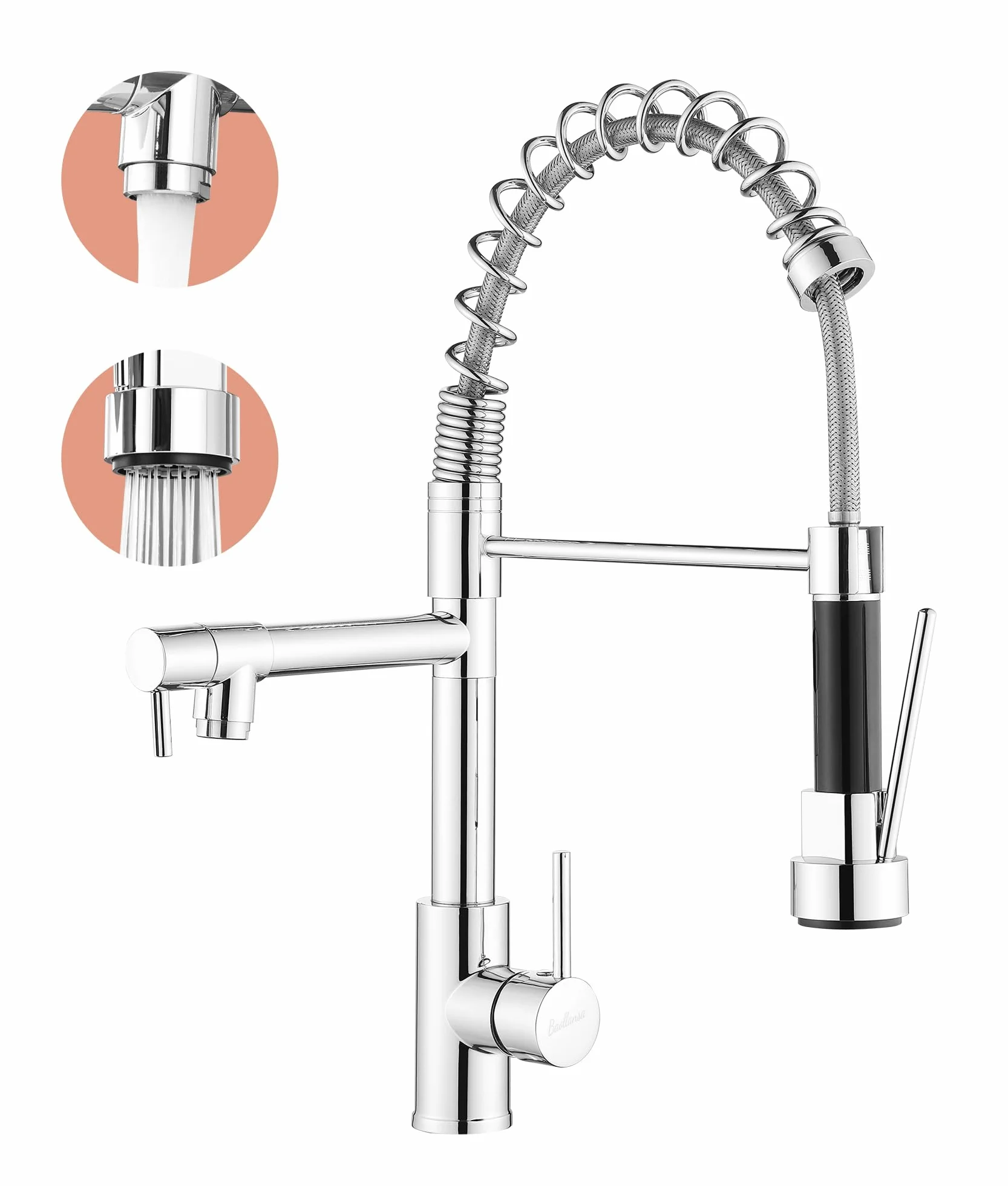 Robinet de cuisine avec douchette extractible pivotant 360° mitigeur haute pression acier inoxydable